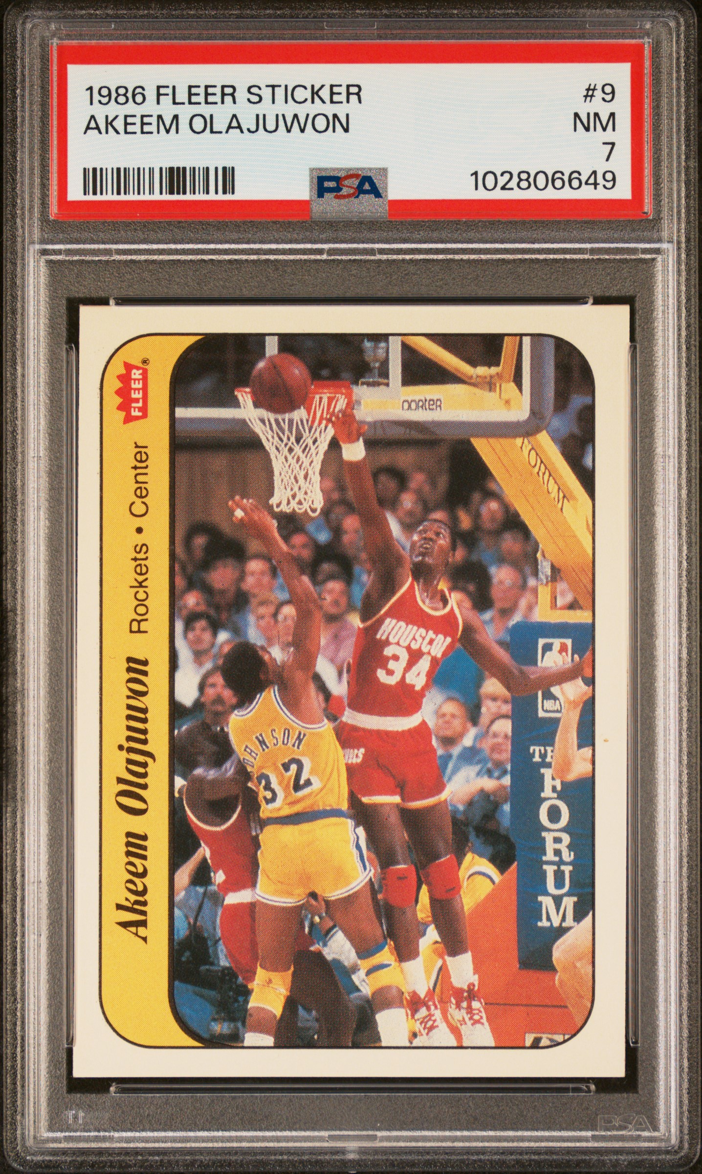 1986 Fleer Sticker Akeem Olajuwon #9 Nm 7 front