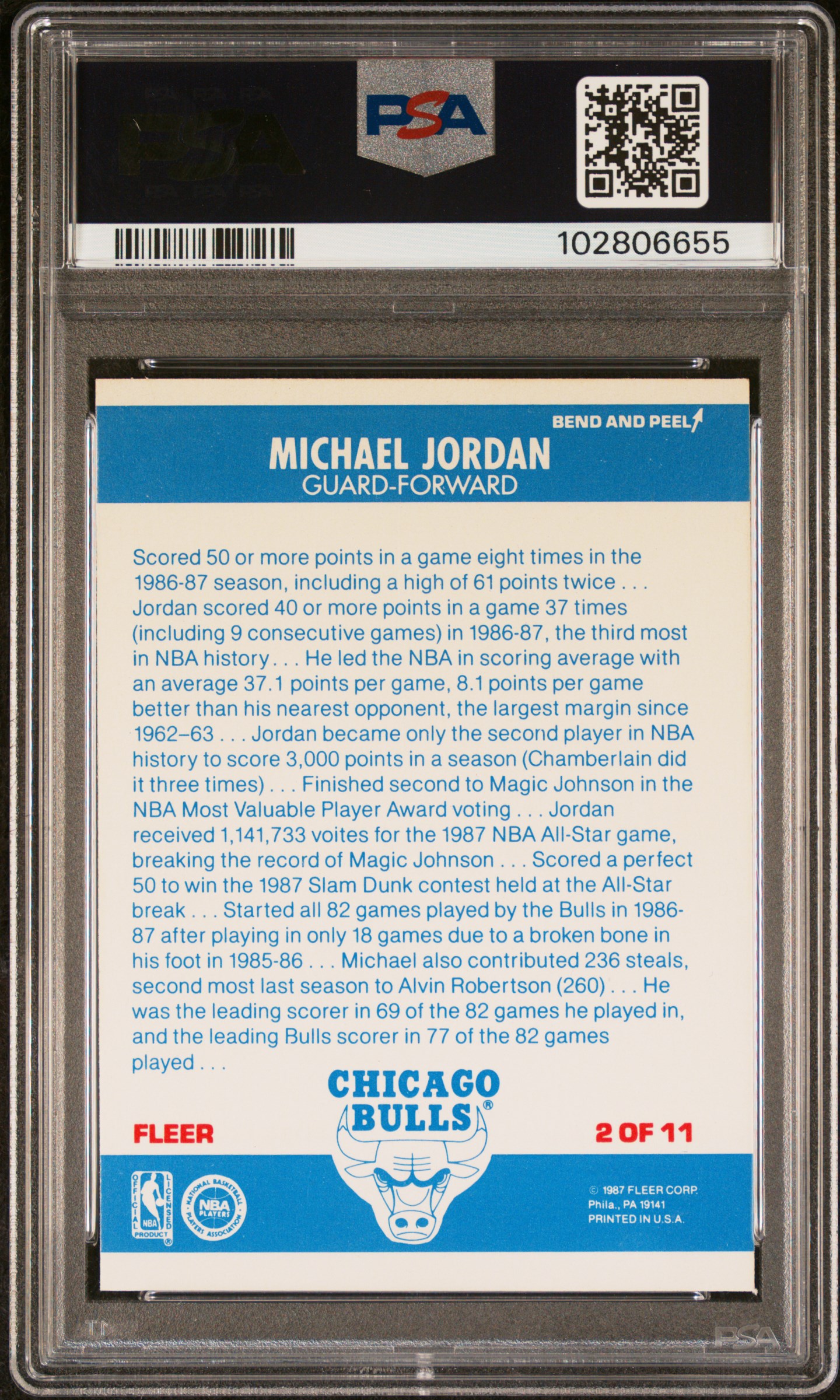1987 Fleer Sticker Michael Jordan #2 Nm 7 back