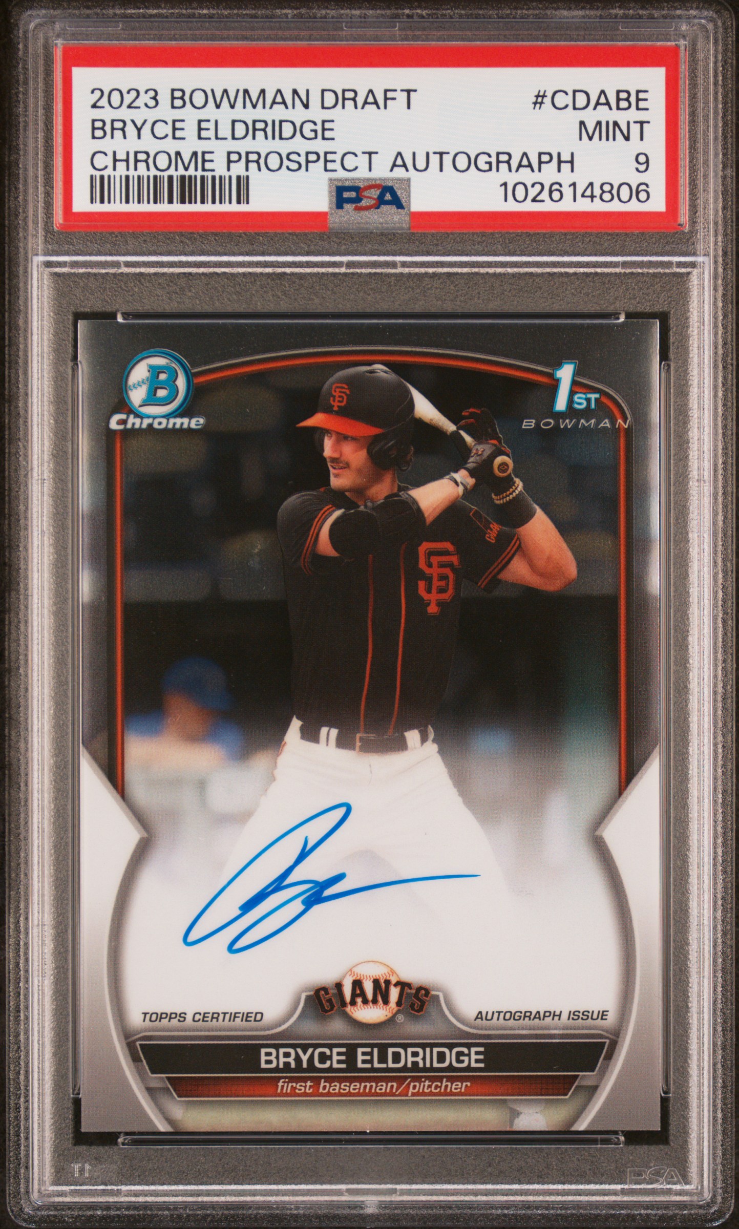 2023 Bowman Draft Chrome Prospect Autograph Bryce Eldridge #Cdabe Mint 9 front