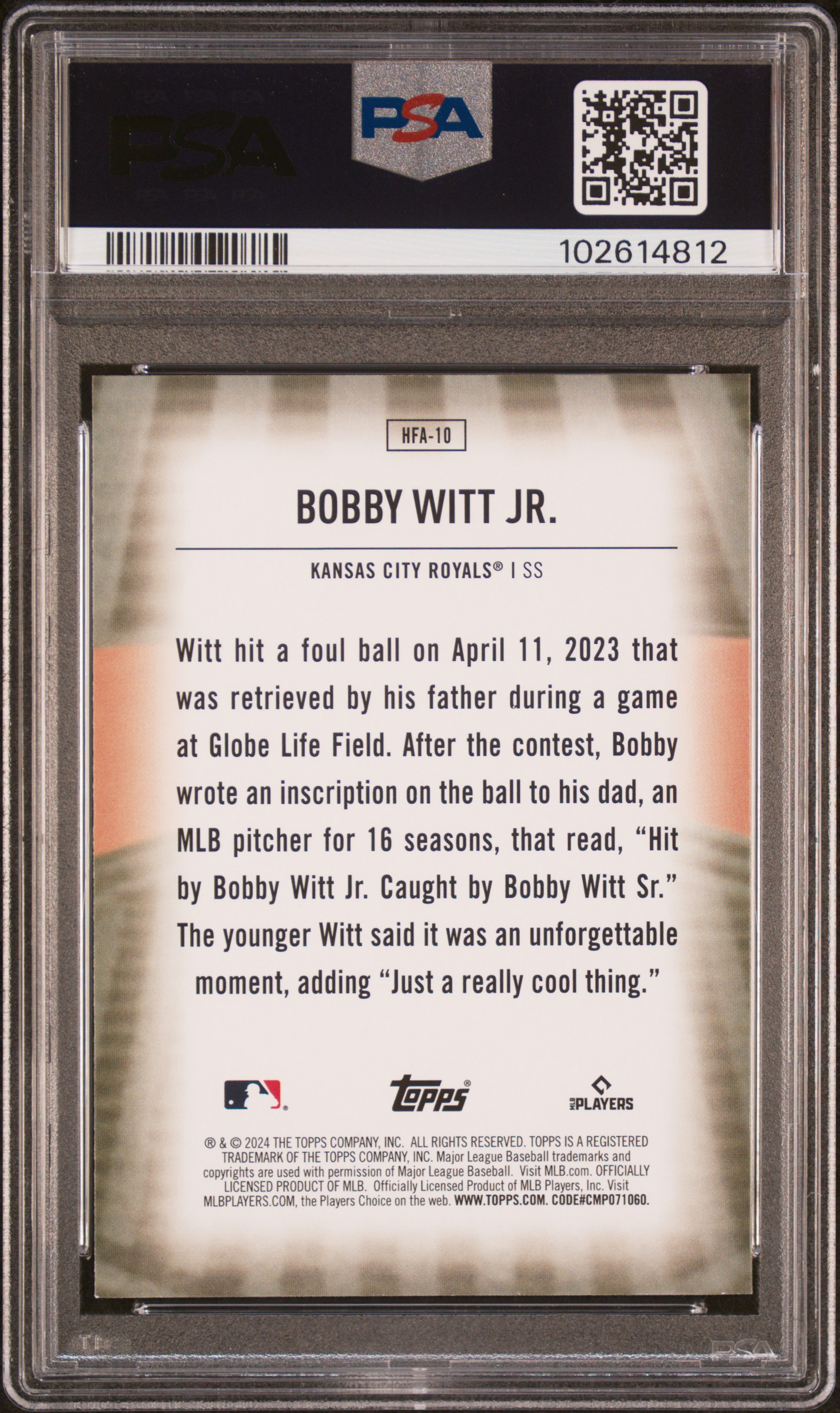 2024 Topps Home Field Advantage Bobby Witt Jr. #Hfa10 Mint 9 back