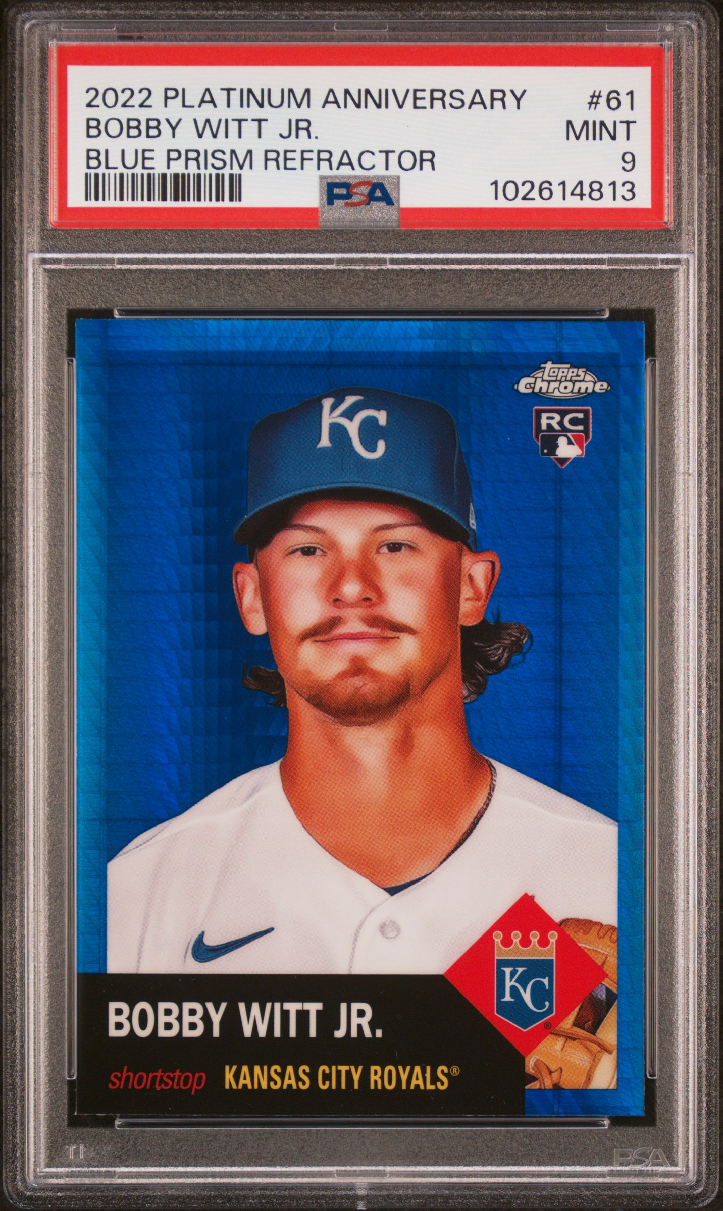 2022 Topps Chrome Platinum Anniversary Bobby Witt Jr. #61 (Blue Prism Refractor) Mint 9 front