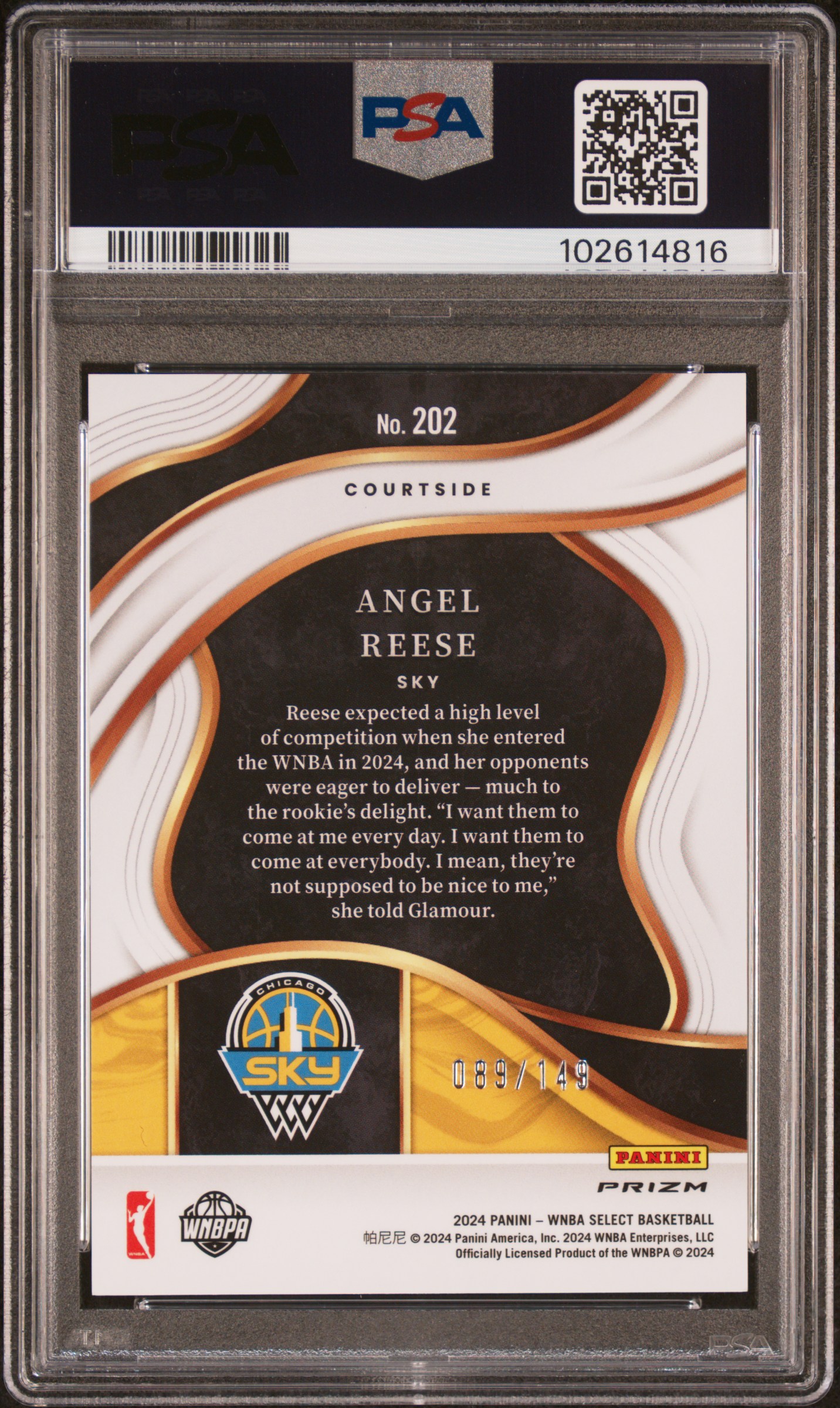 2024 Panini Select Wnba Angel Reese #202 (Purple Ice) Gem Mt 10 back