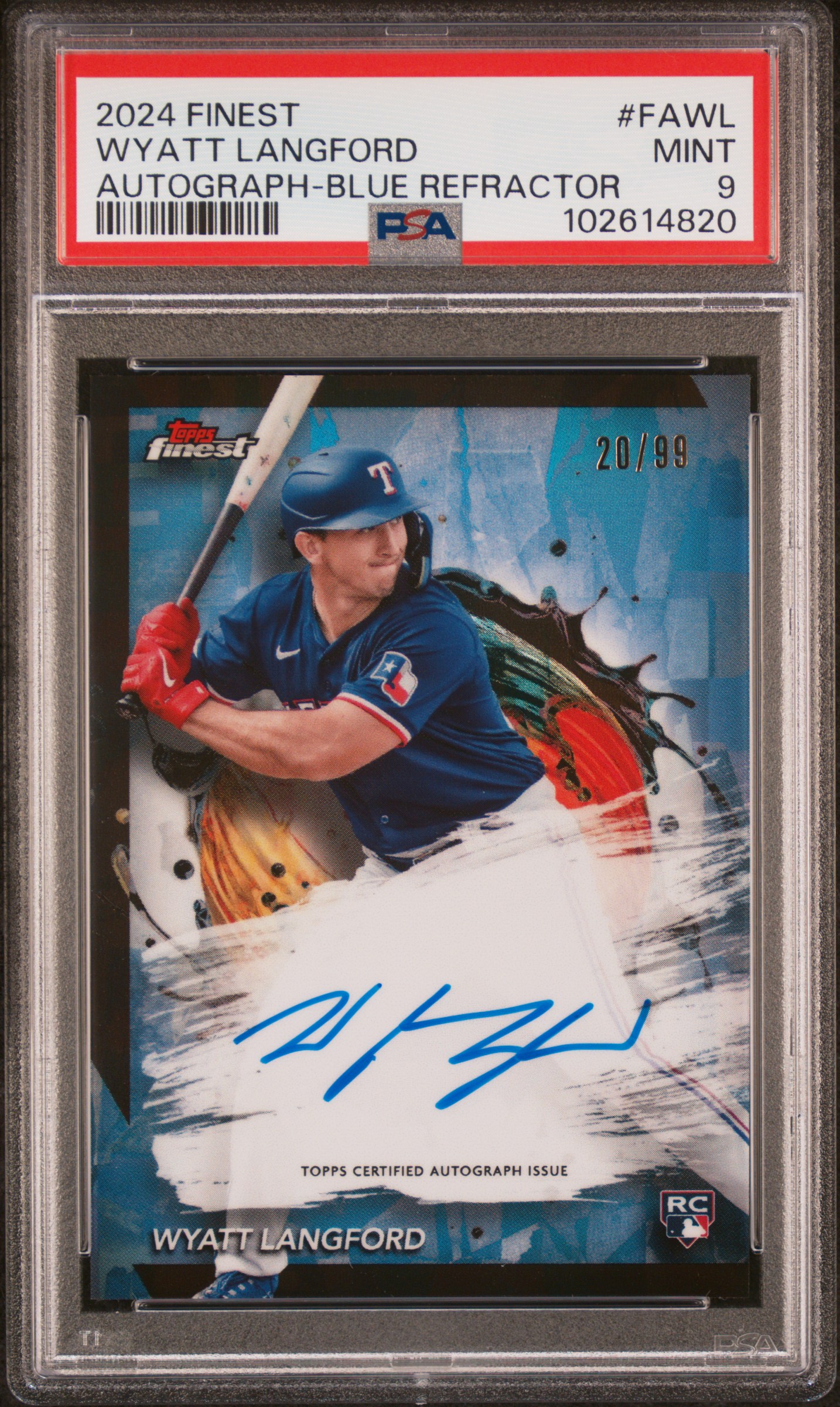 2024 Topps Finest Finest Autographs Wyatt Langford #Fawl (Autograph-Blue Refractor) Mint 9 front