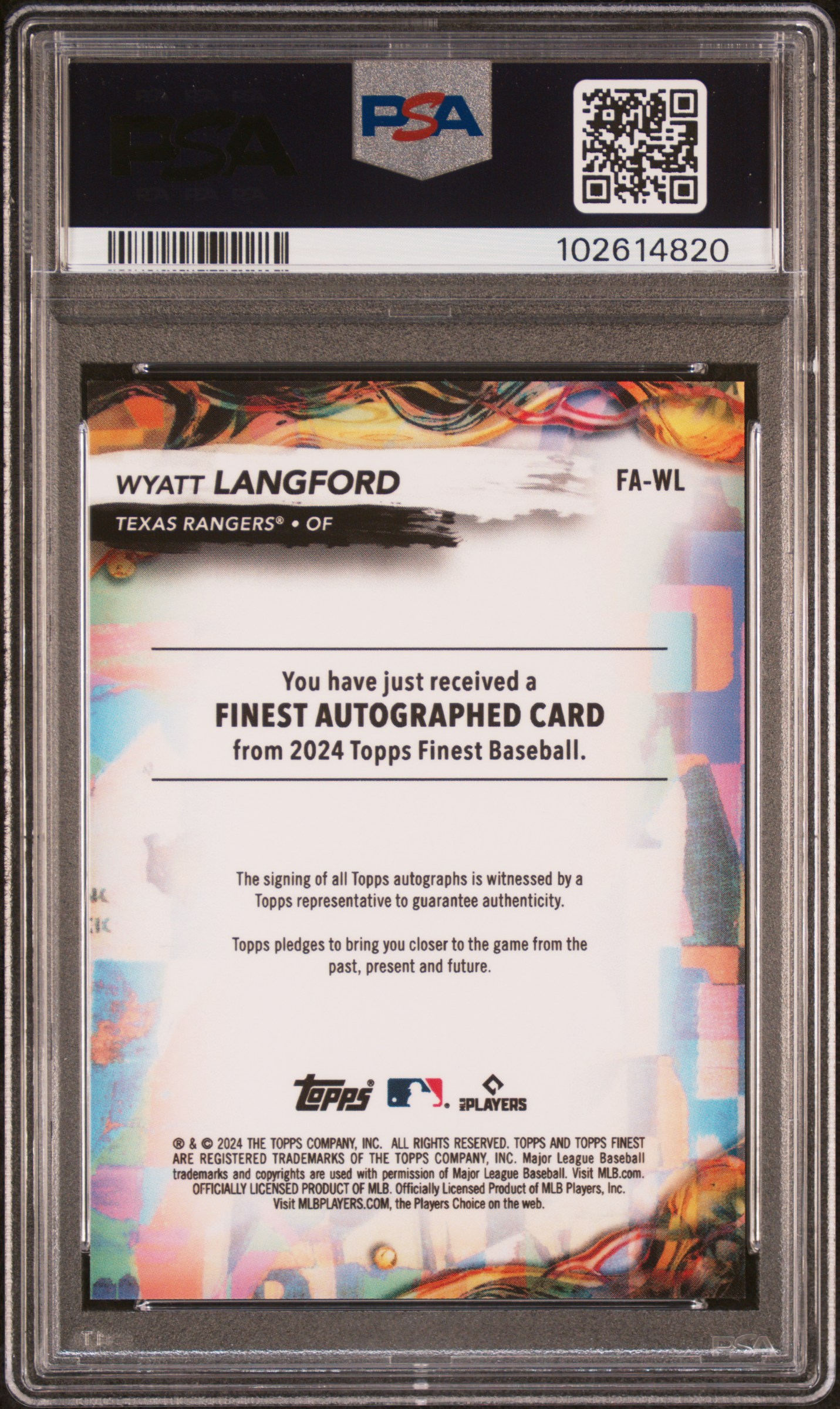2024 Topps Finest Finest Autographs Wyatt Langford #Fawl (Autograph-Blue Refractor) Mint 9 back