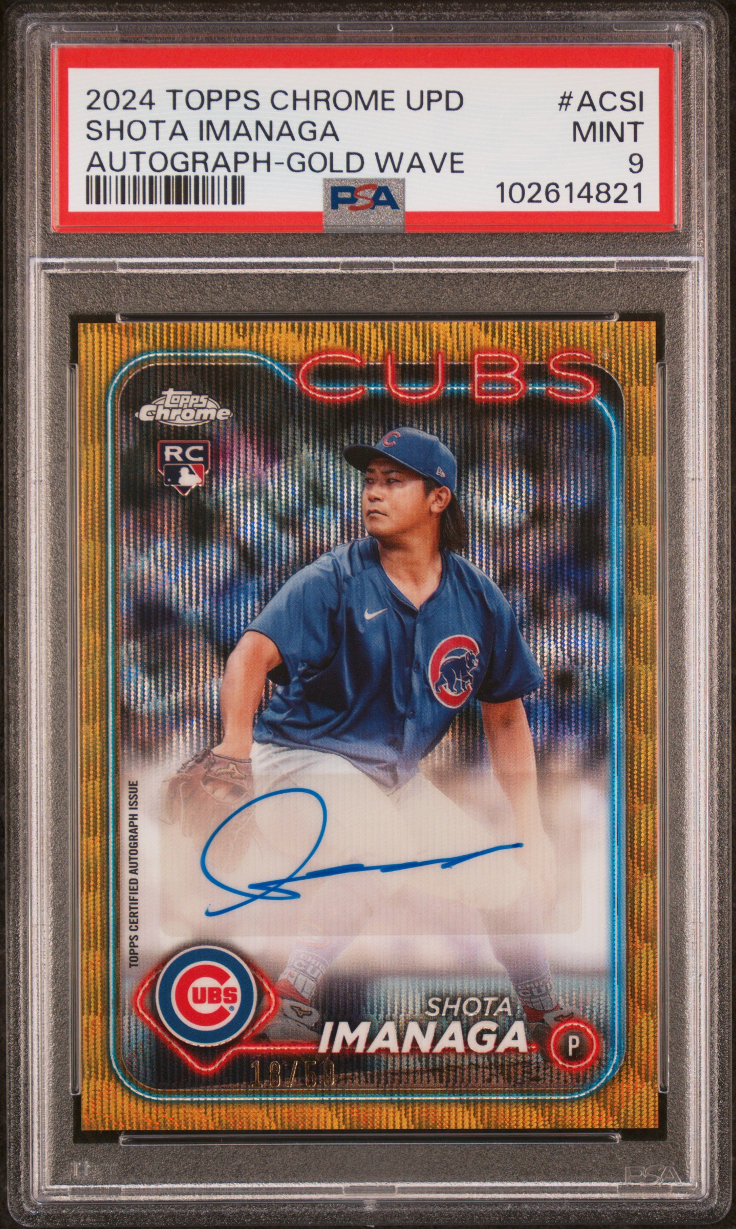 2024 Topps Chrome Update Chrome Baseball Update Series Autographs Shota Imanaga #Acsi (Autograph-Gold Wave) Mint 9 front