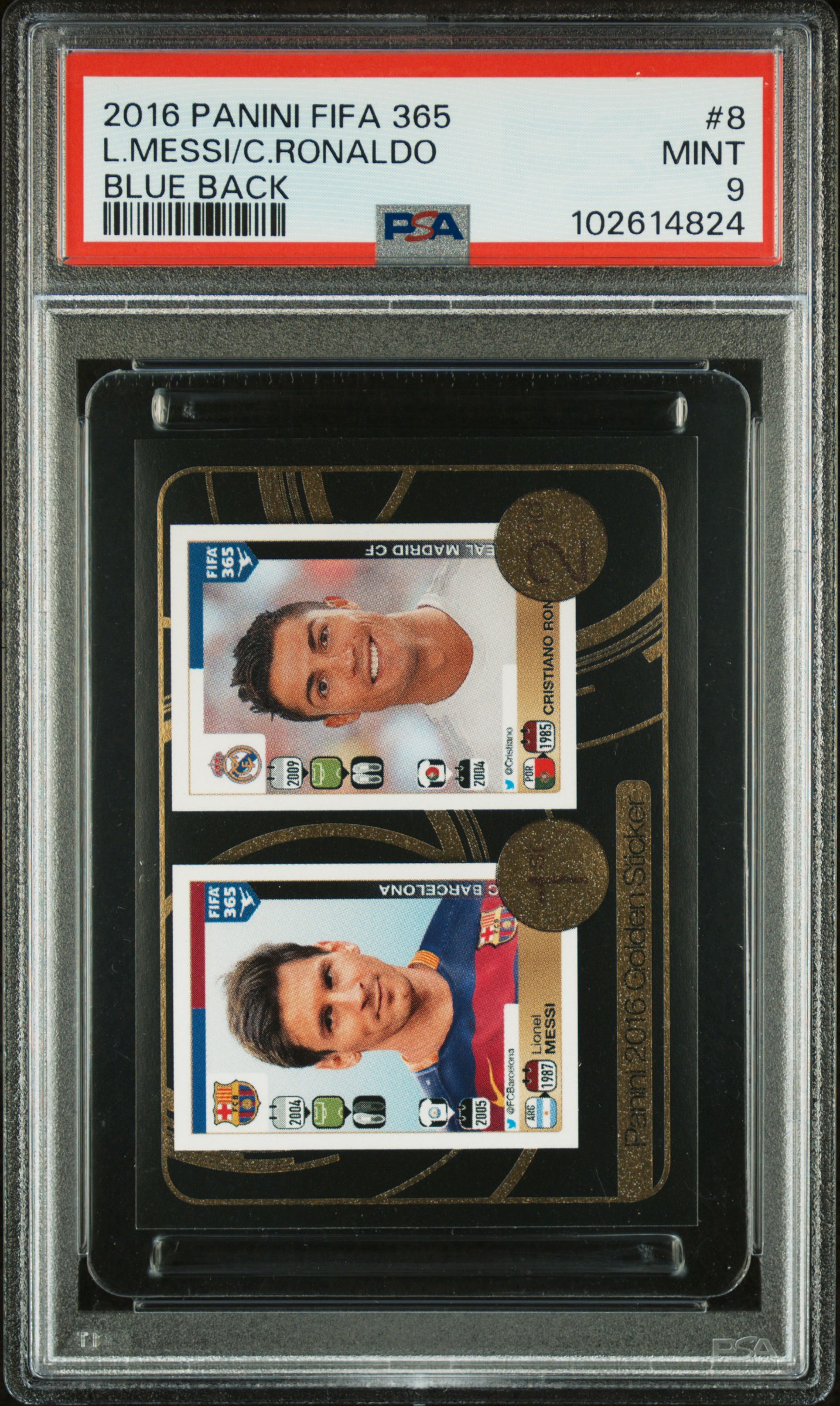 2016 Panini Fifa 365 L.messi/C.ronaldo #8 (Blue Back) Mint 9 front