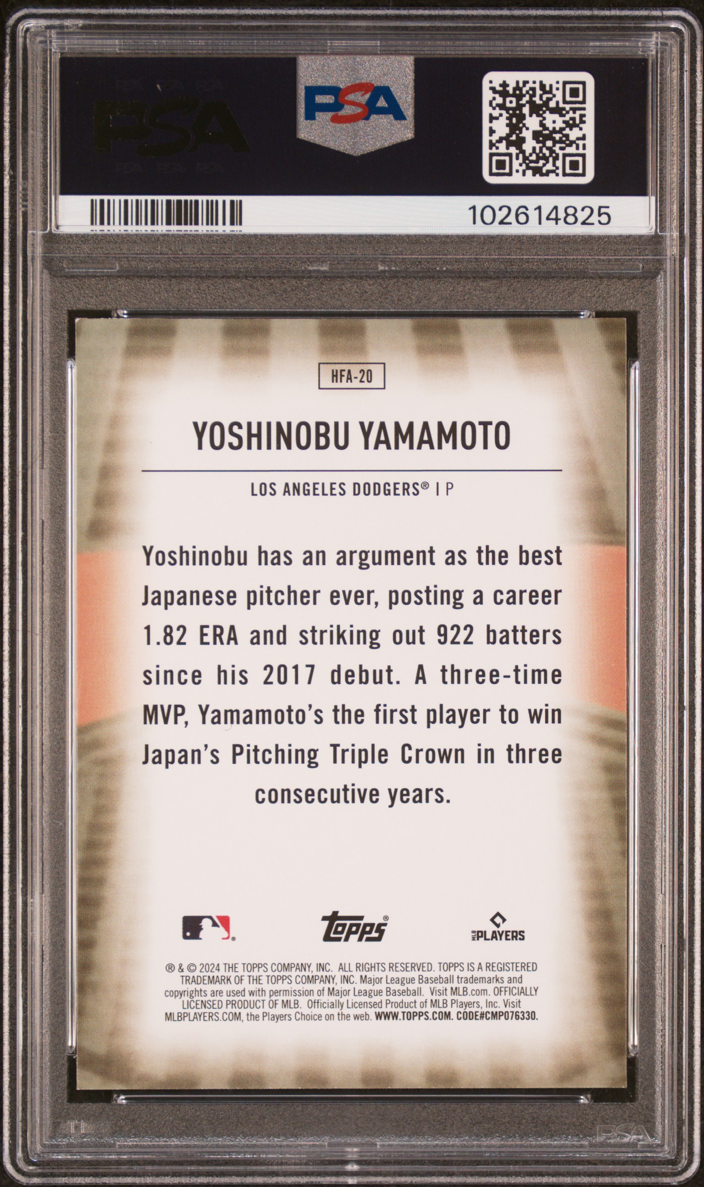 2024 Topps Home Field Advantage Yoshinobu Yamamoto #Hfa20 Mint 9 back