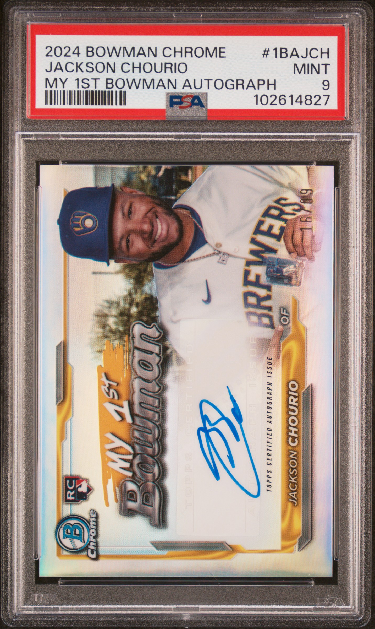 2024 Bowman Chrome My 1St Bowman Autographs Jackson Chourio #1Bajch Mint 9 front