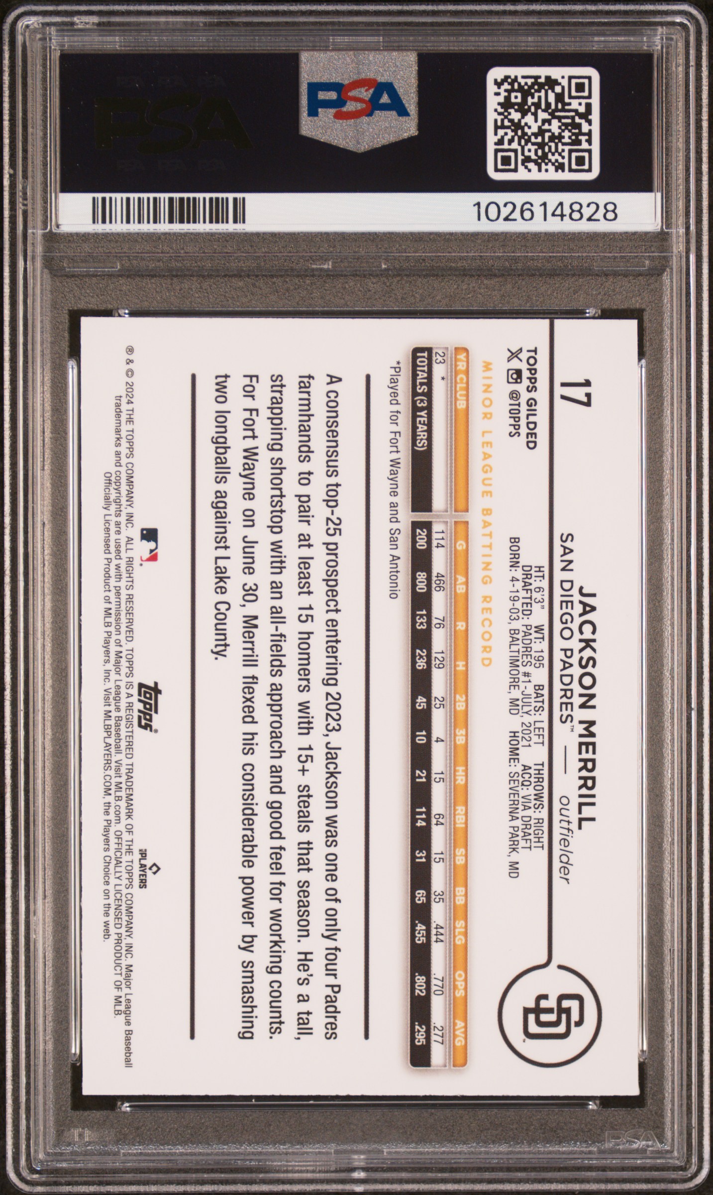 2024 Topps Gilded Collection Jackson Merrill #17 (Gold Wave) Mint 9 back