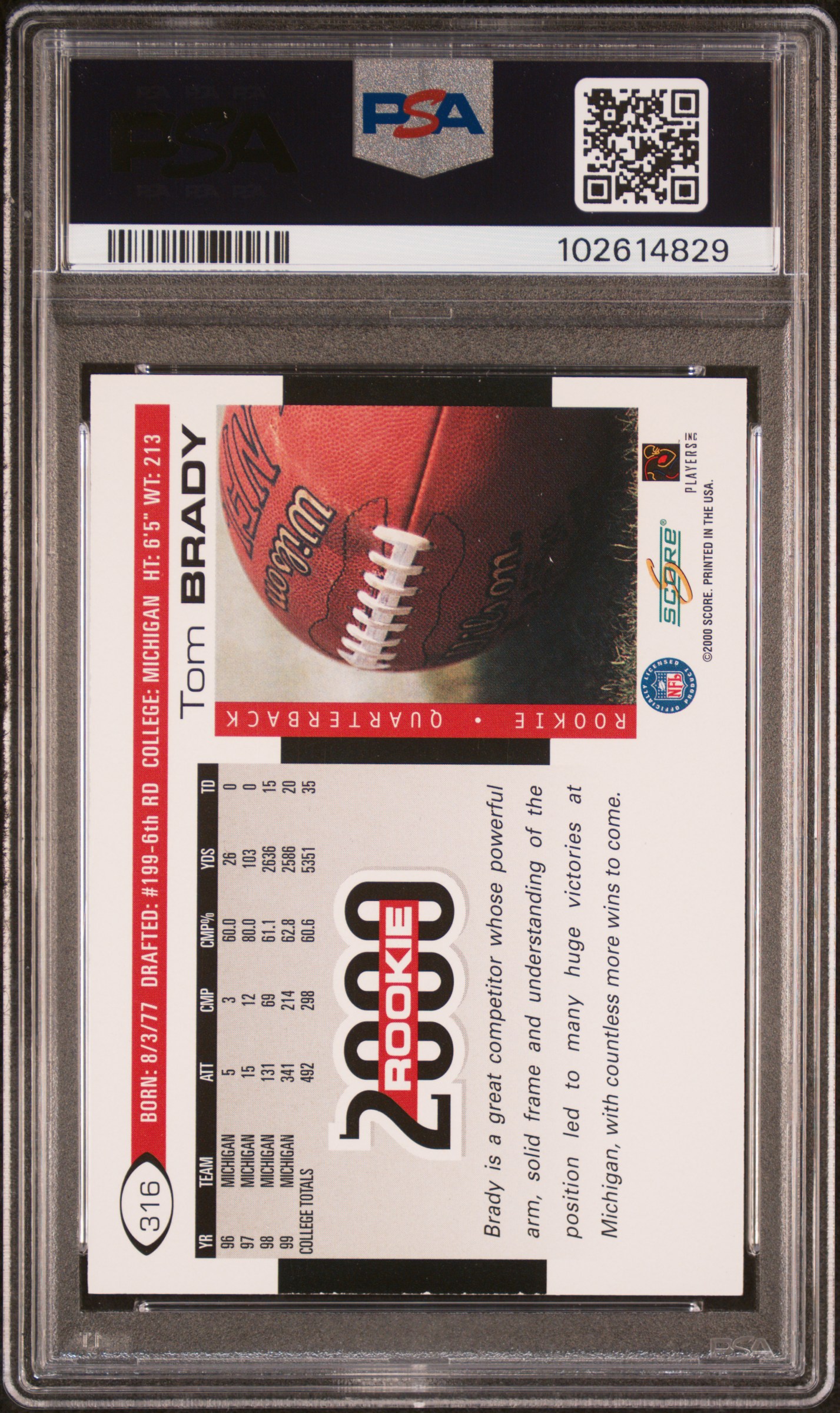 2000 Score Tom Brady #316 Nm-Mt 8 back