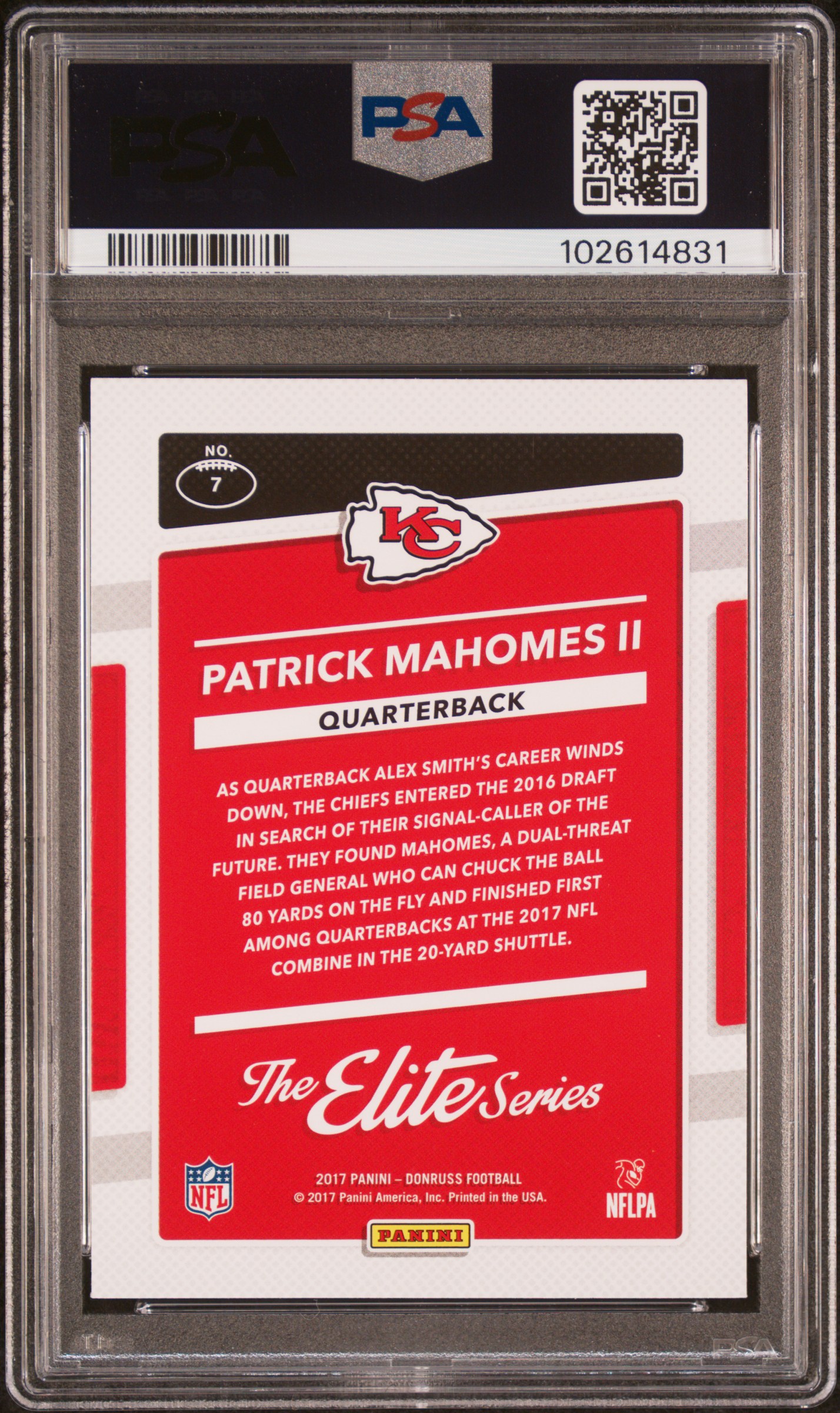 2017 Panini Donruss The Elite Series Patrick Mahomes Ii #7 (The Elite Series-Rookies) Mint 9 back