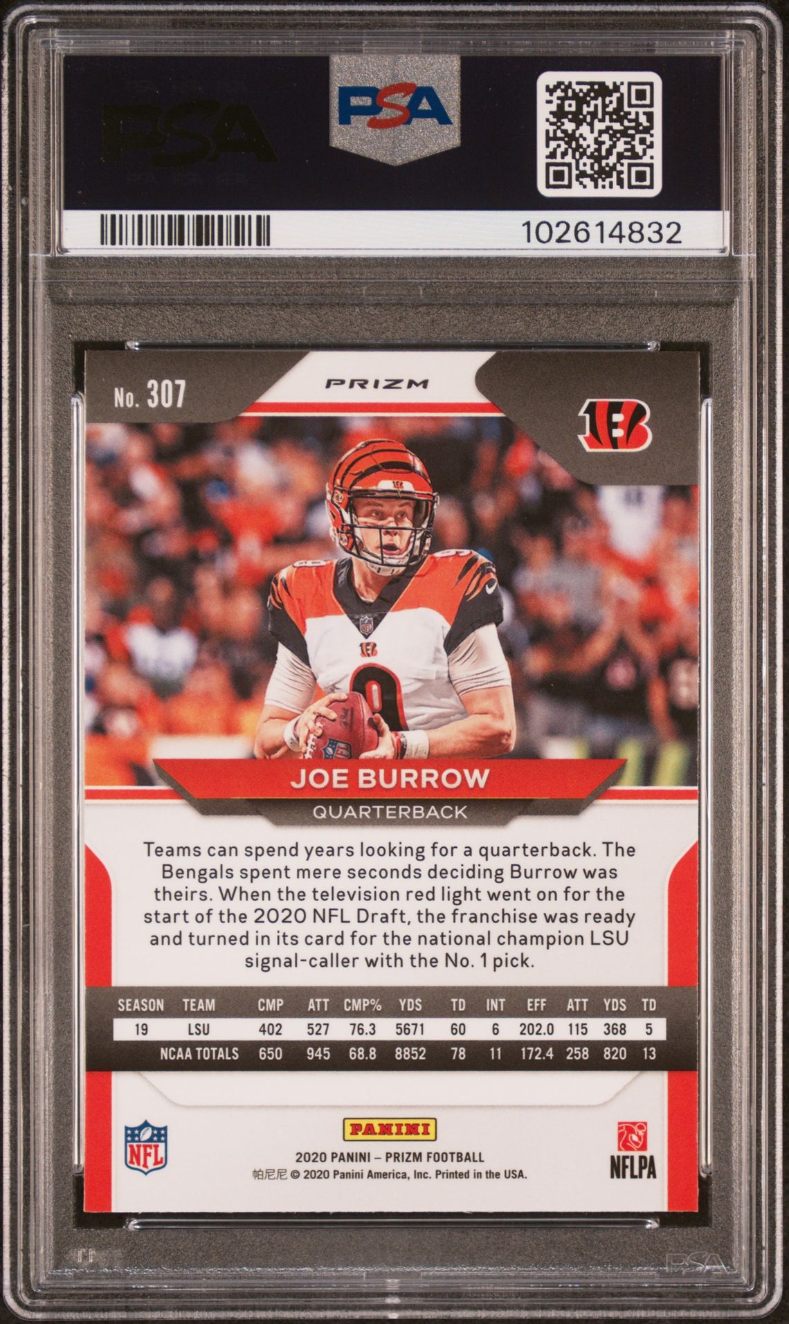 2020 Panini Prizm Joe Burrow #307 (Red/White/Blue Prizm) Gem Mt 10 back