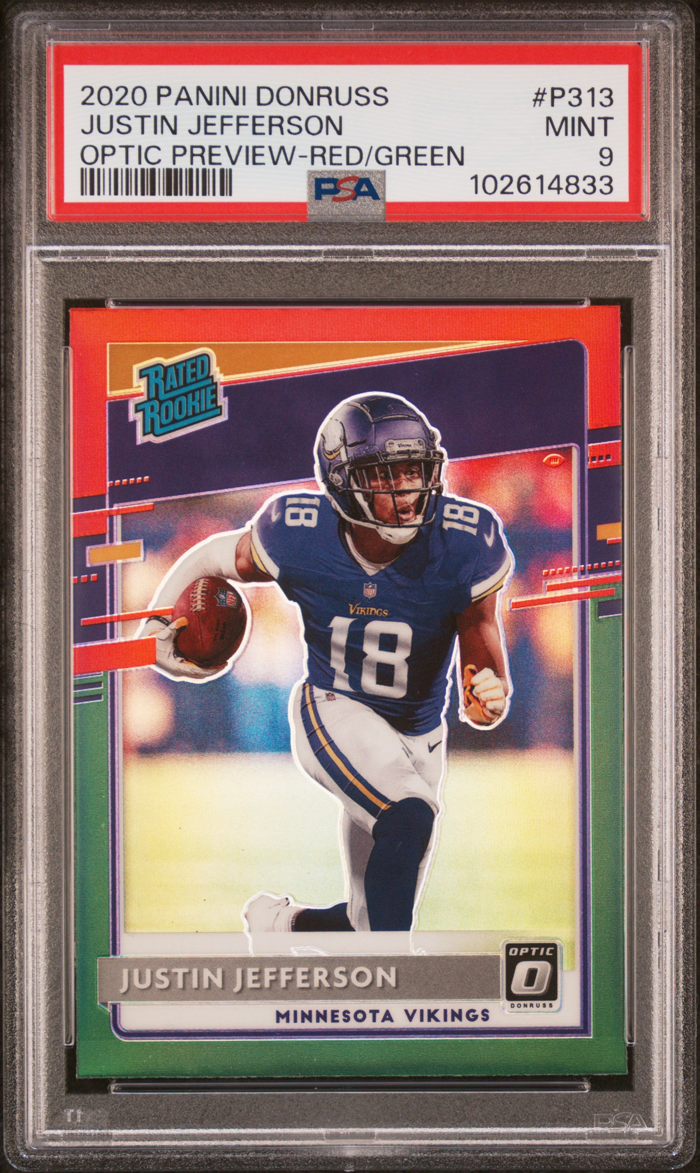 2020 Panini Donruss Justin Jefferson #P313 (Optic Preview-Red/Green) Mint 9 front