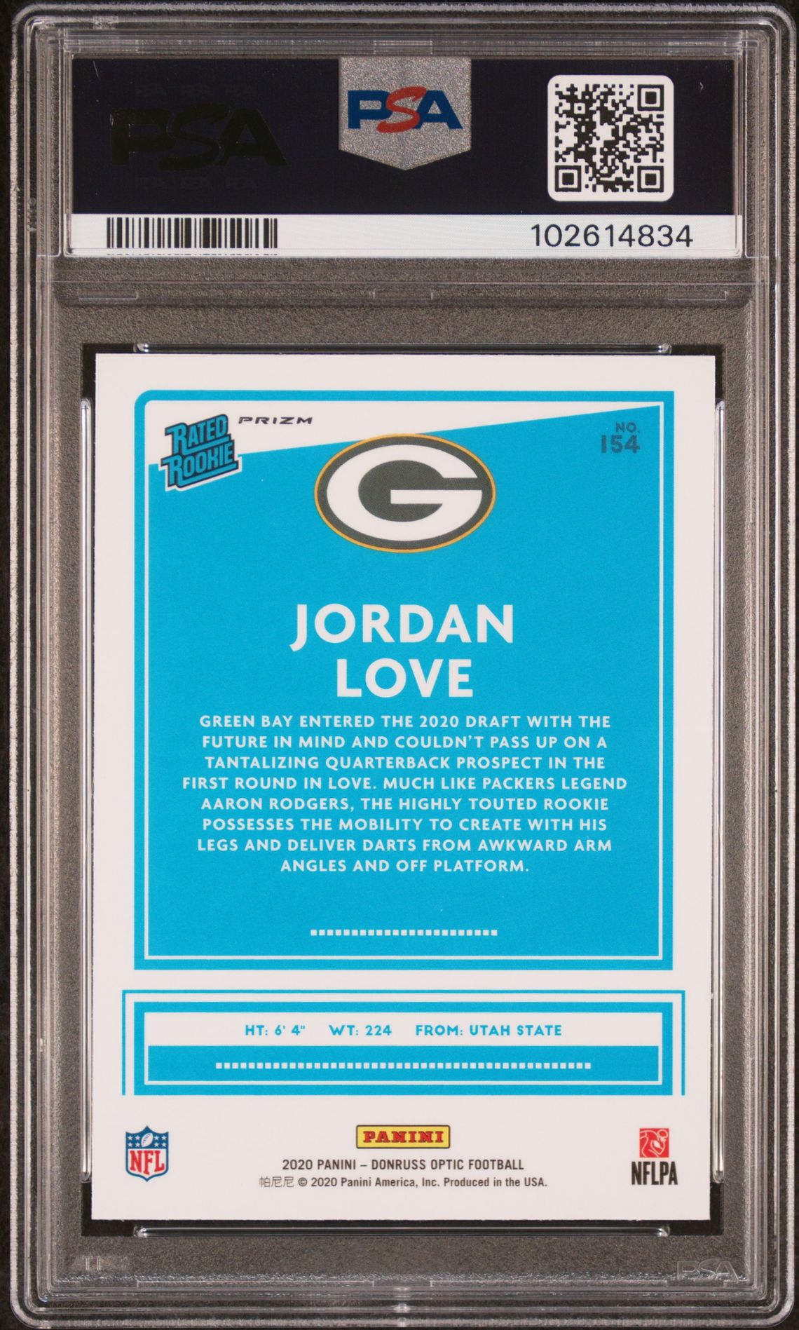 2020 Panini Donruss Optic Jordan Love #154 (Holo) Gem Mt 10 back