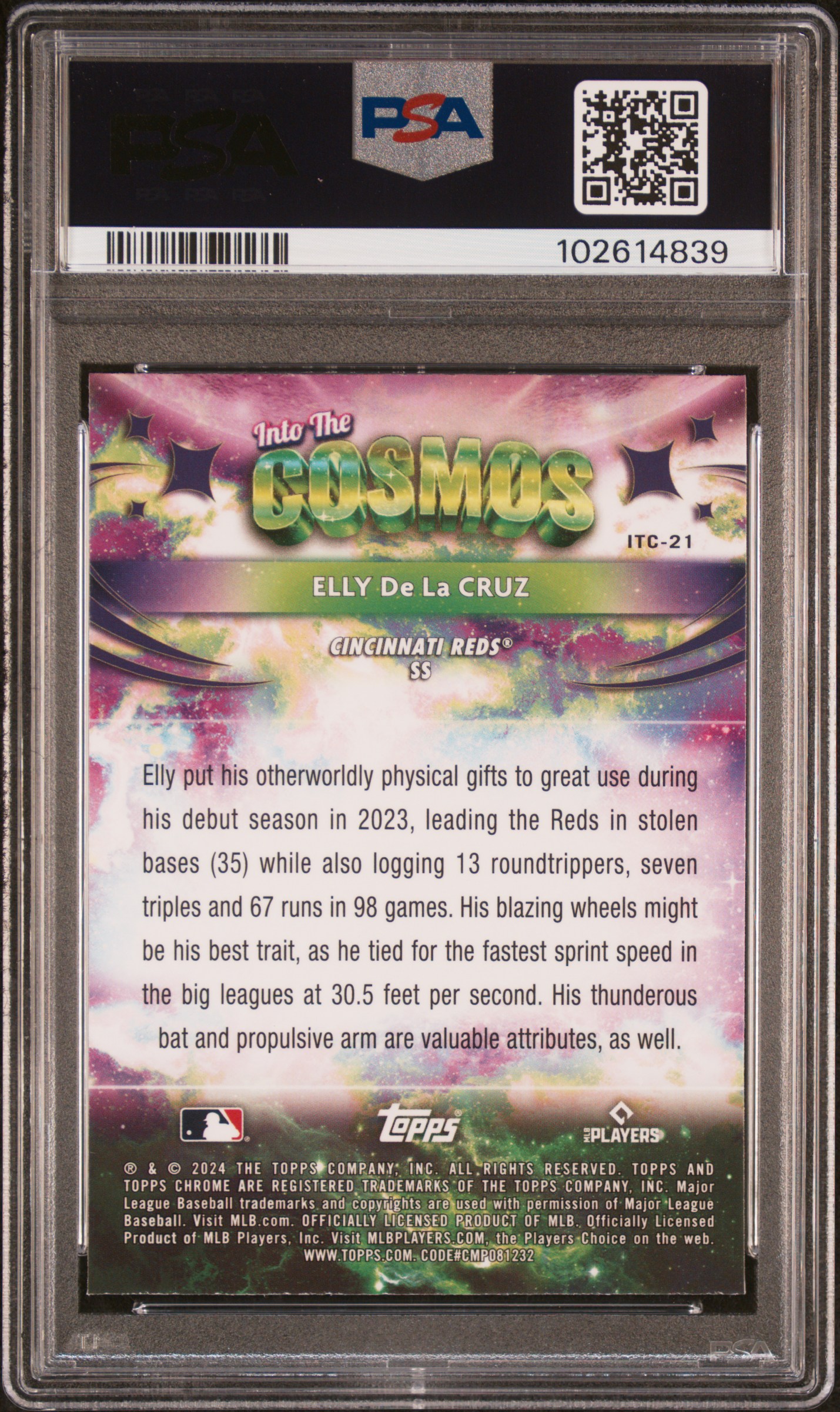 2024 Topps Chrome Cosmic Into The Cosmos Elly De La Cruz #21 Gem Mt 10 back