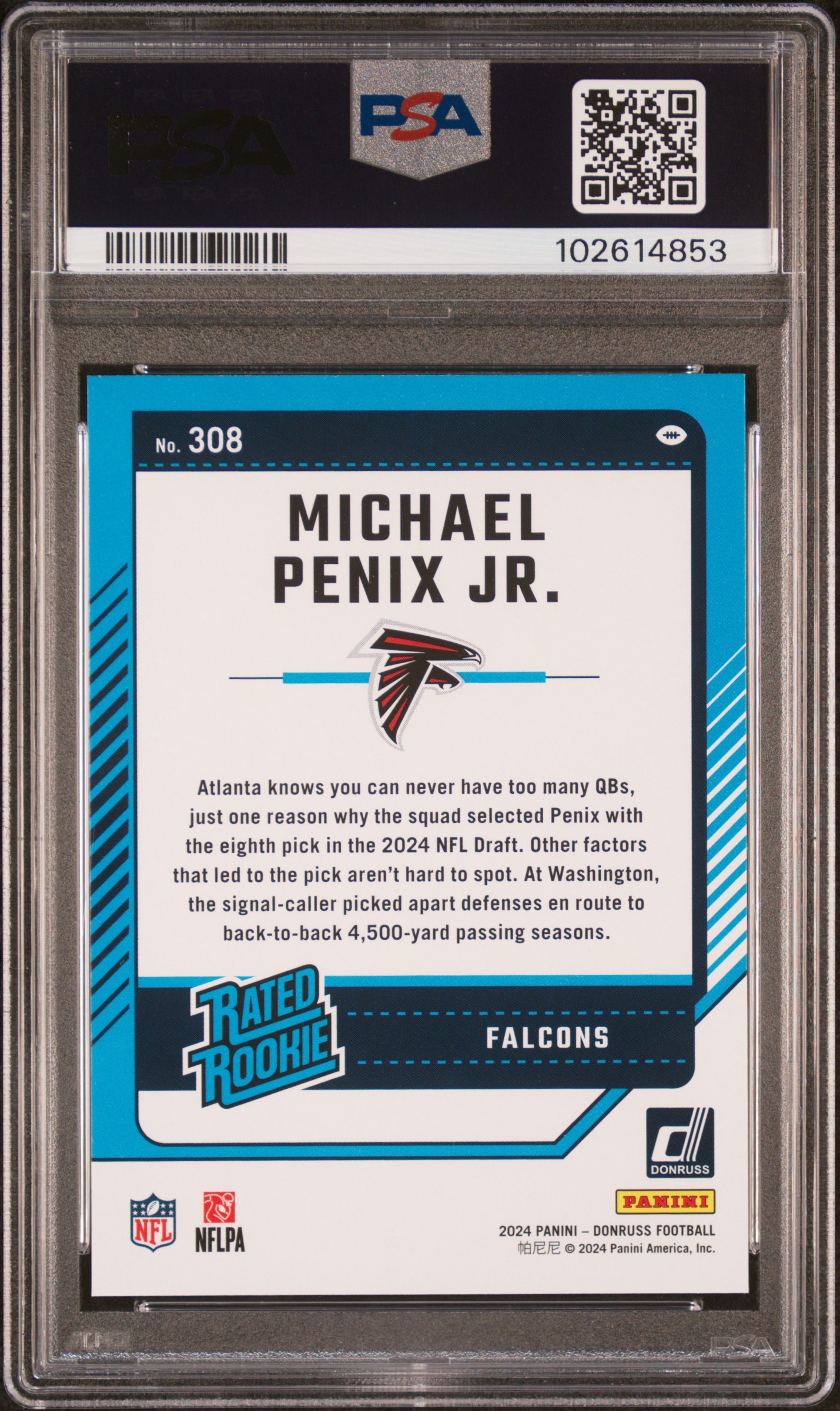 2024 Panini Donruss Michael Penix Jr. #308 (Press Proof Green) Nm-Mt 8 back