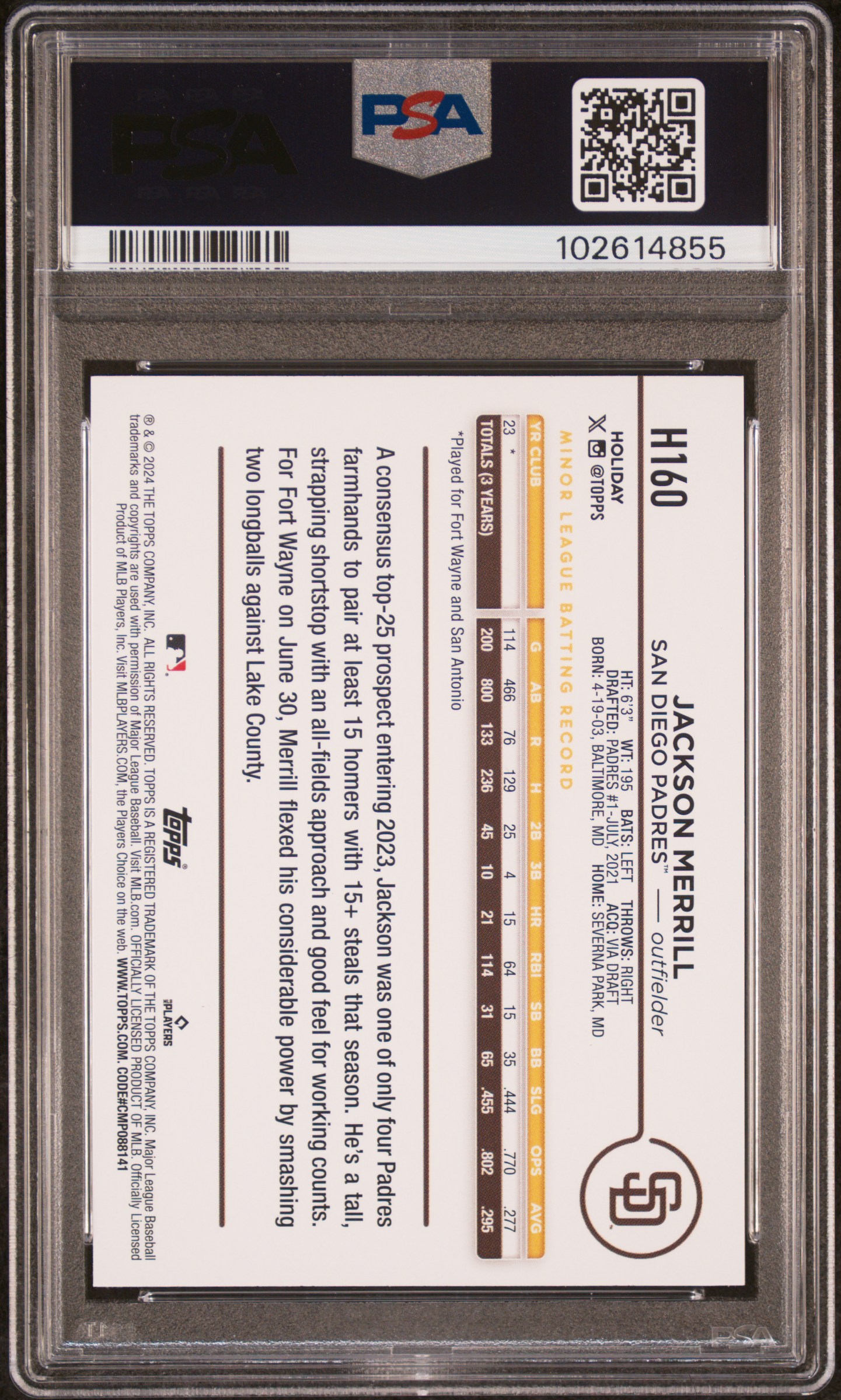 2024 Topps Holiday Jackson Merrill #H160 (Blue Metallic Holiday Tree) Nm-Mt 8 back