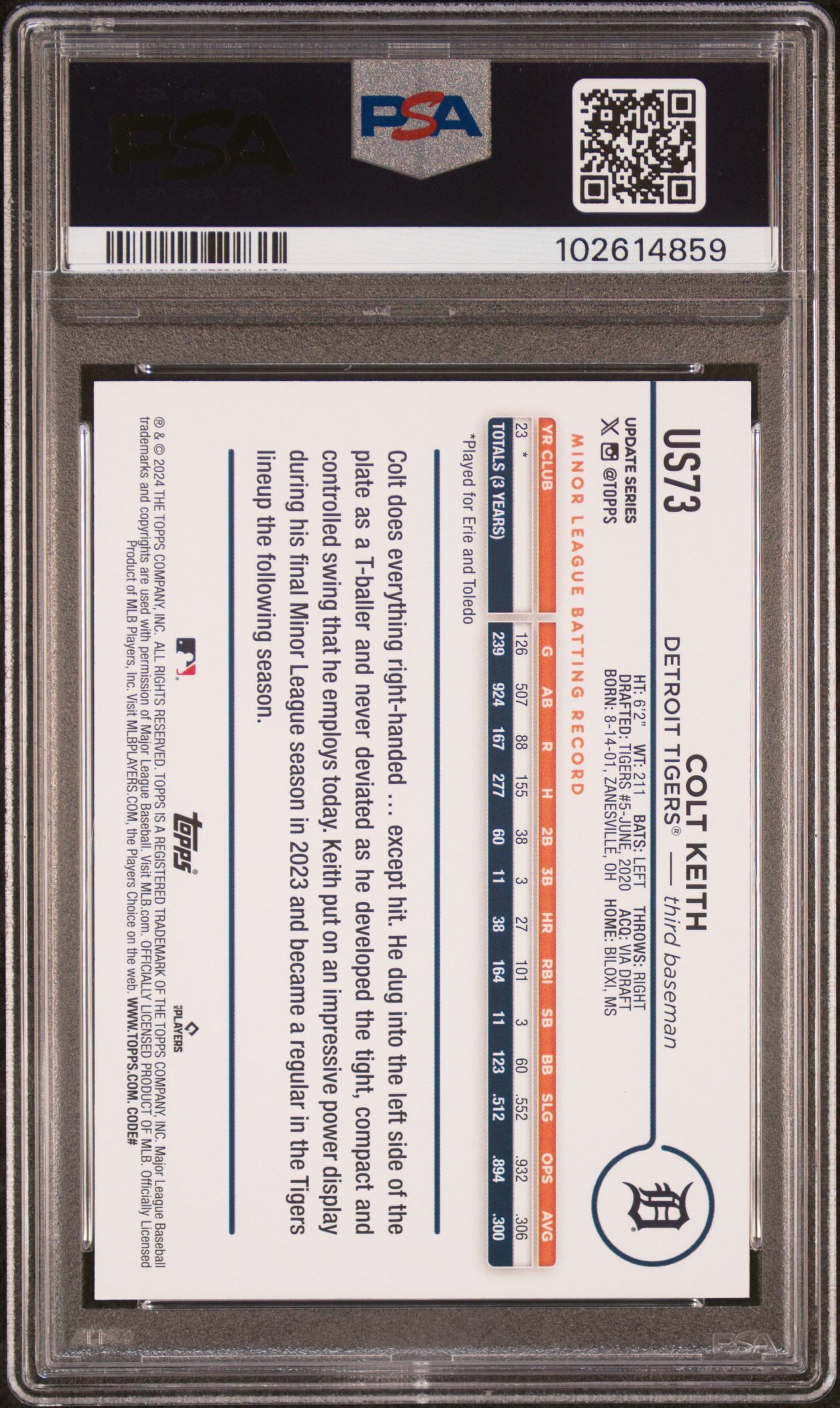 2024 Topps Update Colt Keith #Us73 (Companion Cards) Gem Mt 10 back