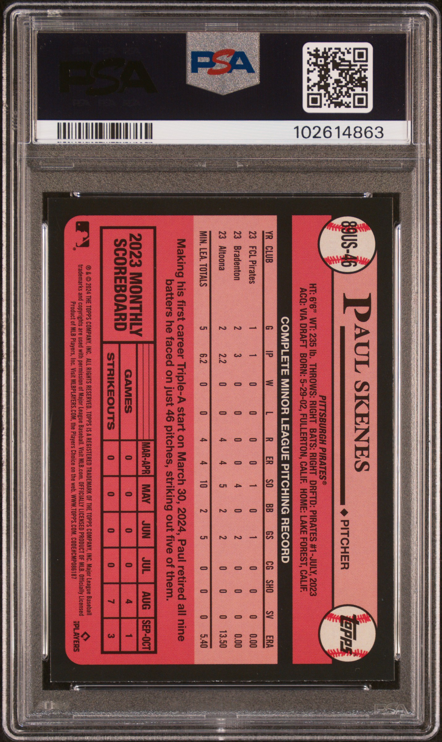 2024 Topps Update 1989 Topps Baseball Paul Skenes #46 Mint 9 back