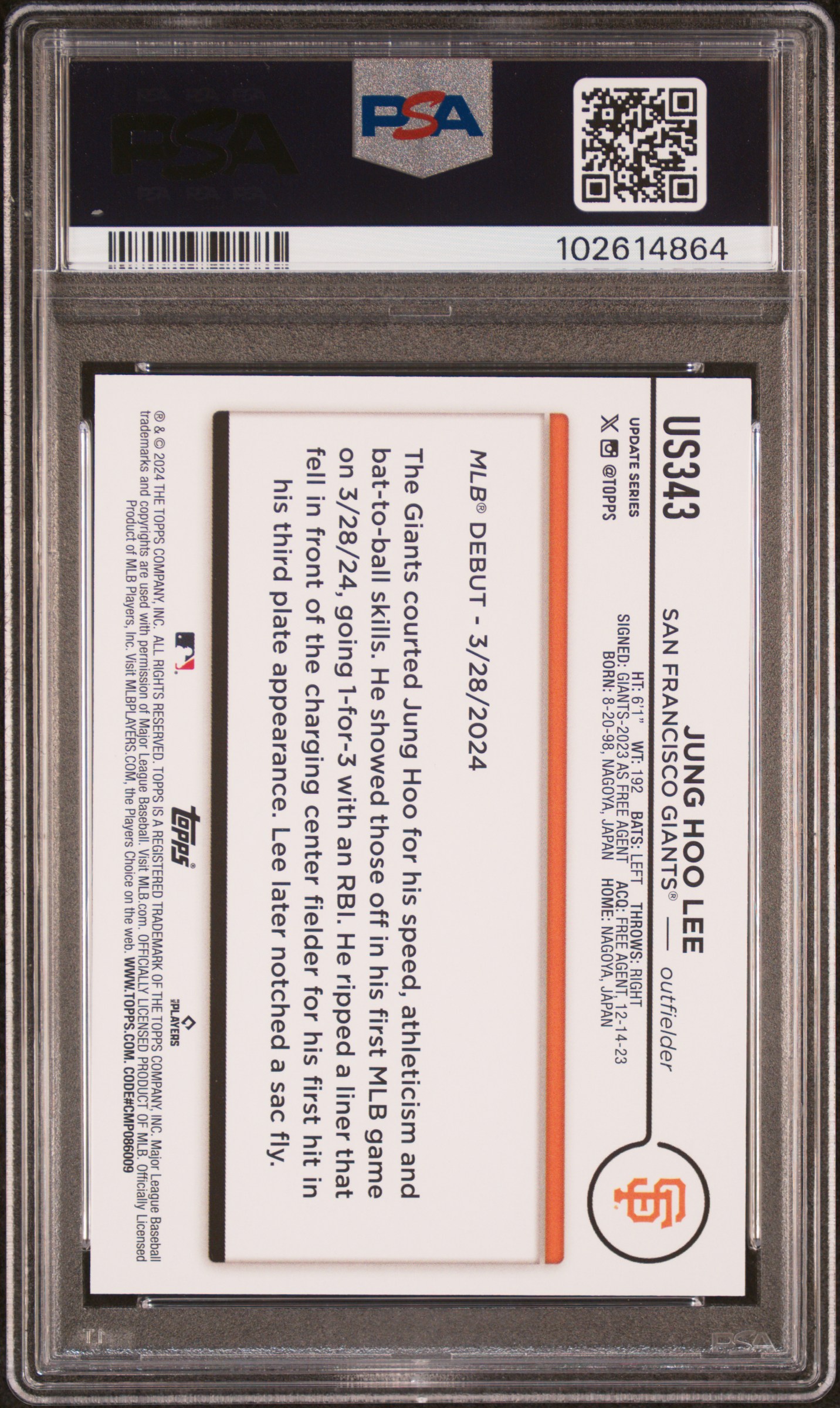 2024 Topps Update Jung Hoo Lee #Us343 (Companion Cards) Mint 9 back