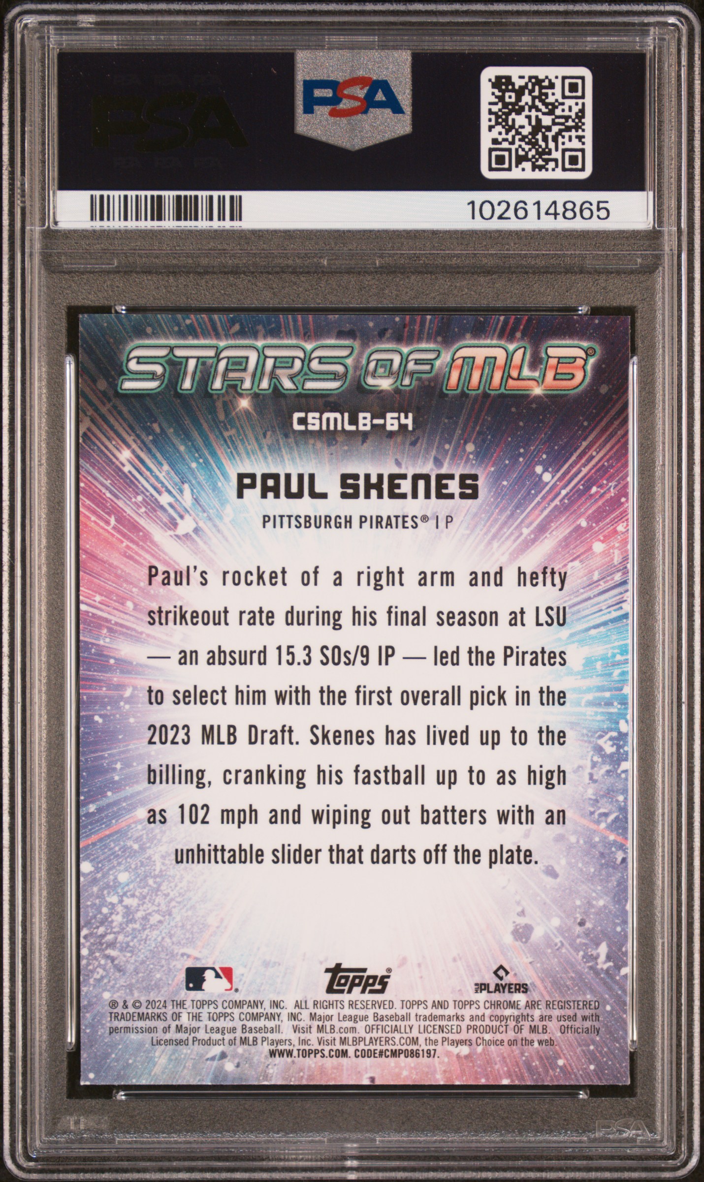 2024 Topps Stars Of Mlb Chrome Paul Skenes #Csmlb64 (Update) Nm-Mt 8 back