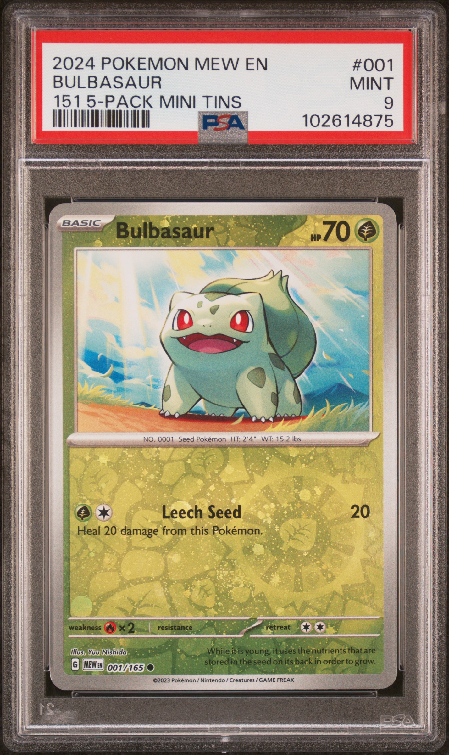 2024 Pokemon Mew En-151 Bulbasaur #001 (151 5-Pack Mini Tins) Mint 9 front