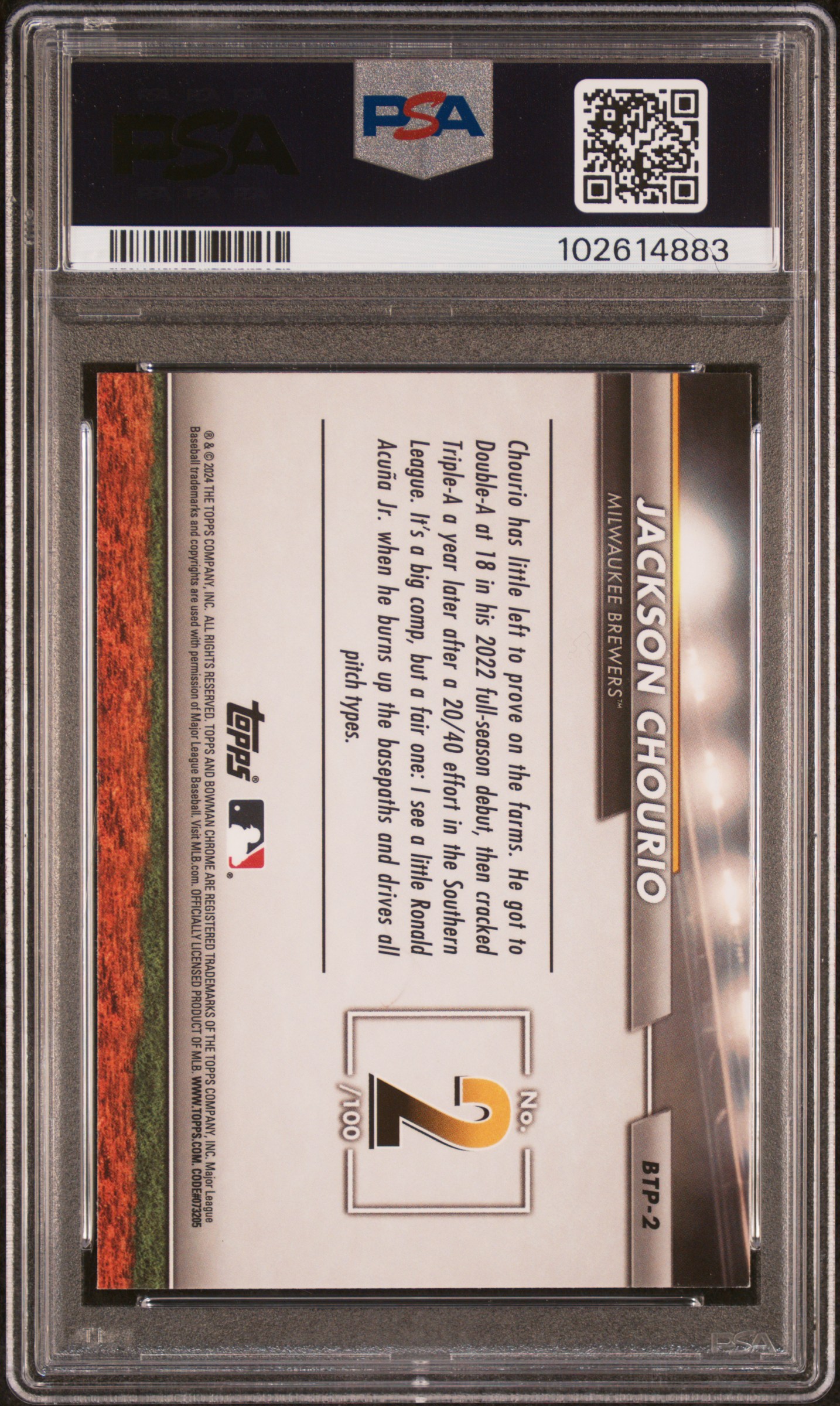 2024 Bowman Bowman Scouts' Top 100 Jackson Chourio #Btp2 Mint 9 back