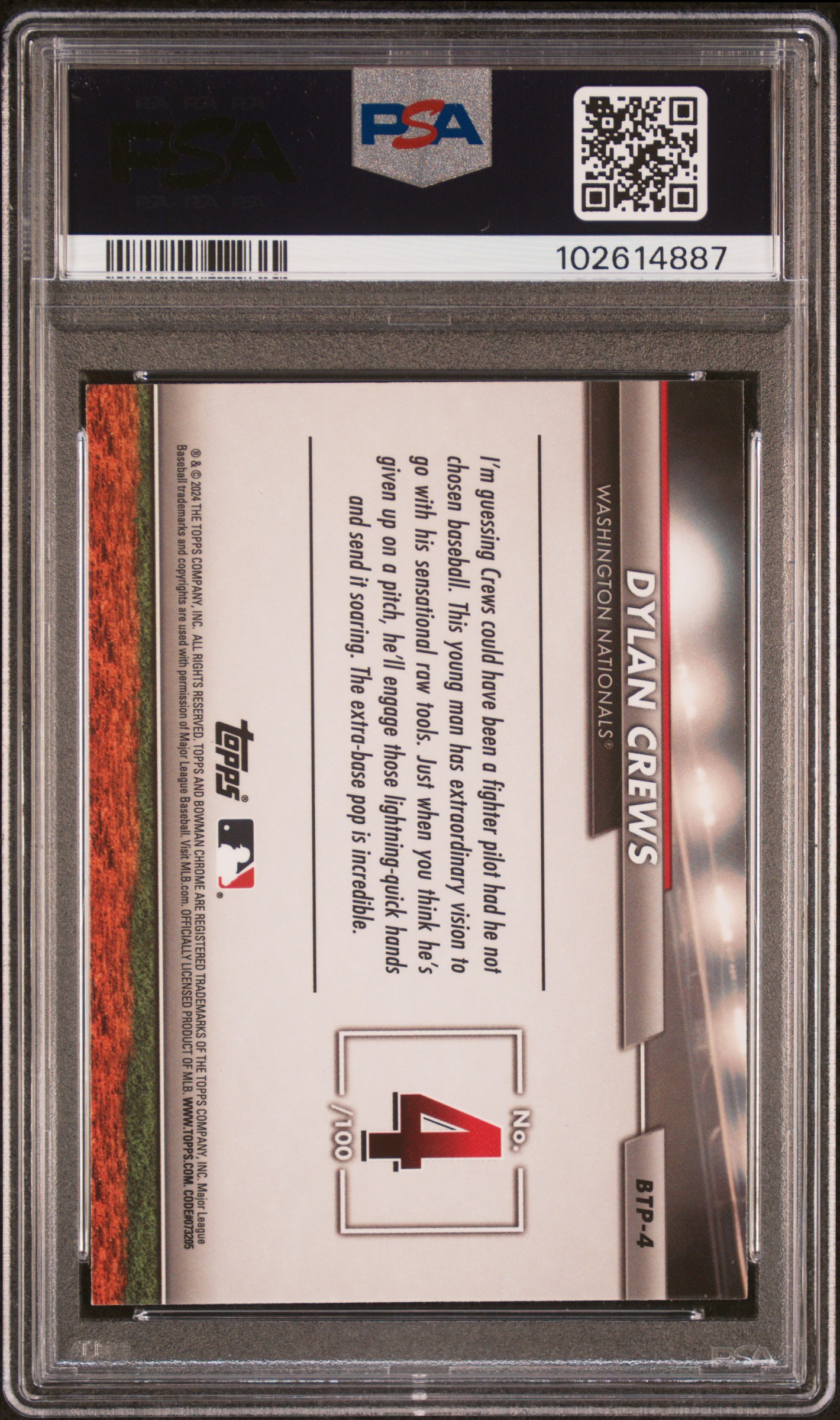 2024 Bowman Bowman Scouts' Top 100 Dylan Crews #Btp4 Nm-Mt 8 back