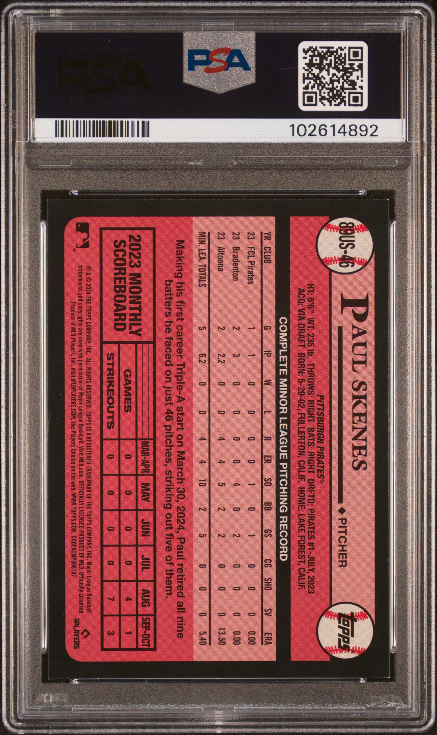 2024 Topps Update 1989 Topps Baseball Paul Skenes #46 Nm-Mt 8 back