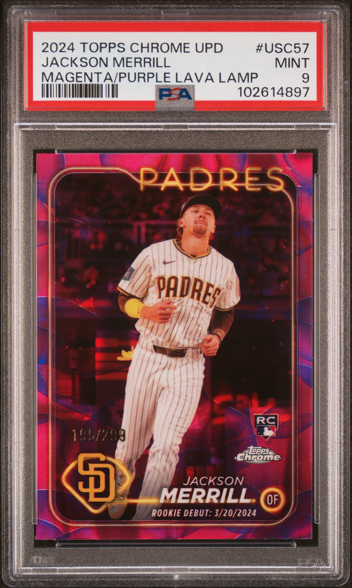 2024 Topps Chrome Update Jackson Merrill #Usc57 (Magenta/Purple Lava Lamp) Mint 9 front