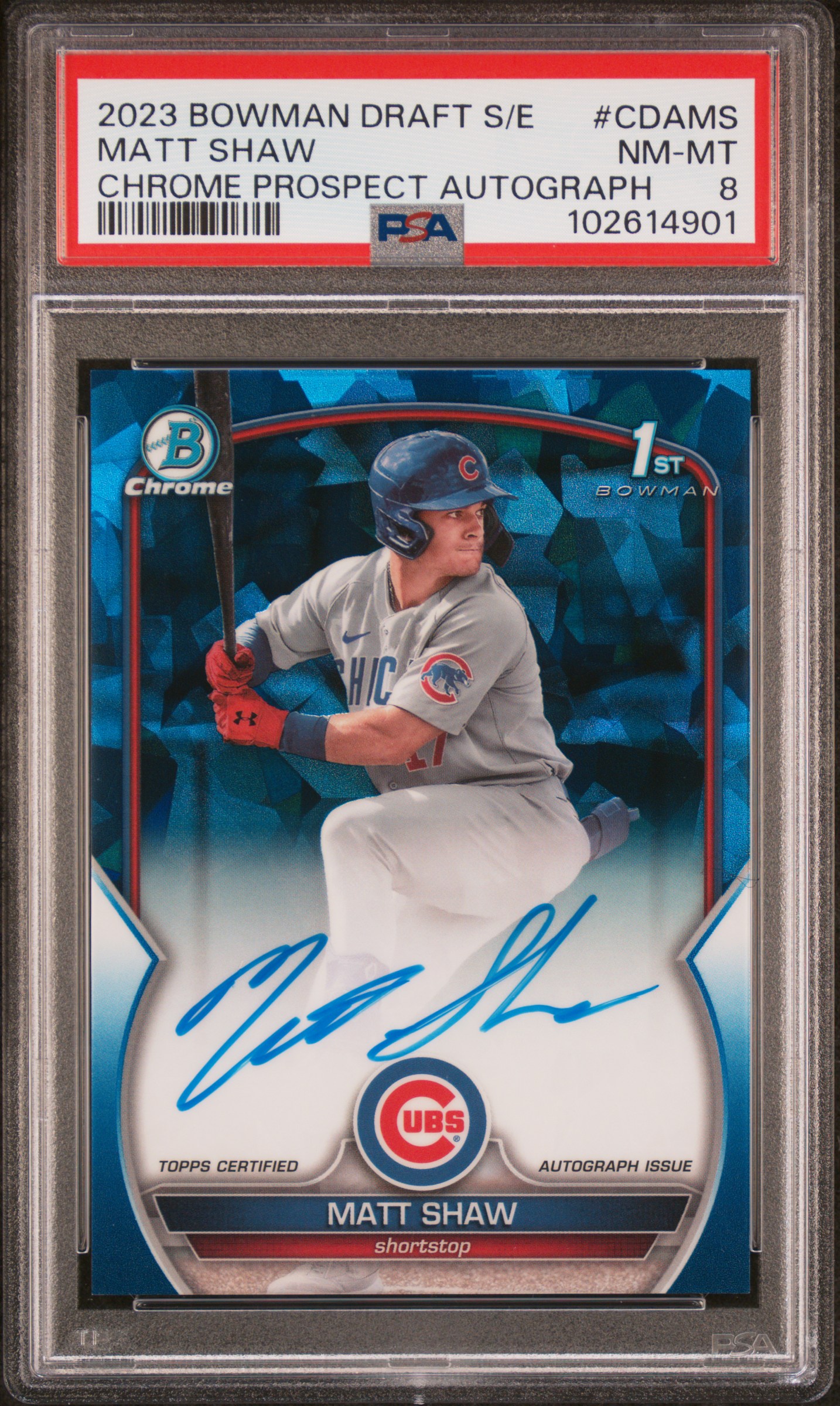 2023 Bowman Draft Sapphire Edition Chrome Prospect Autographs Matt Shaw #Cdams Nm-Mt 8 front