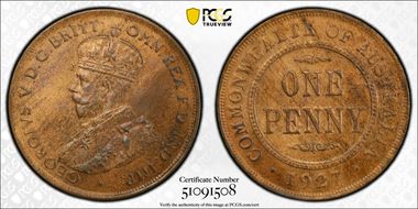 1927 (m) 1D English obverse MS63RB