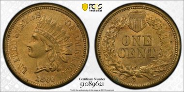 1860 1C Pointed Bust FS-401 MS63