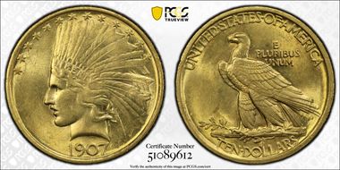 1907 $10 Indian MS62