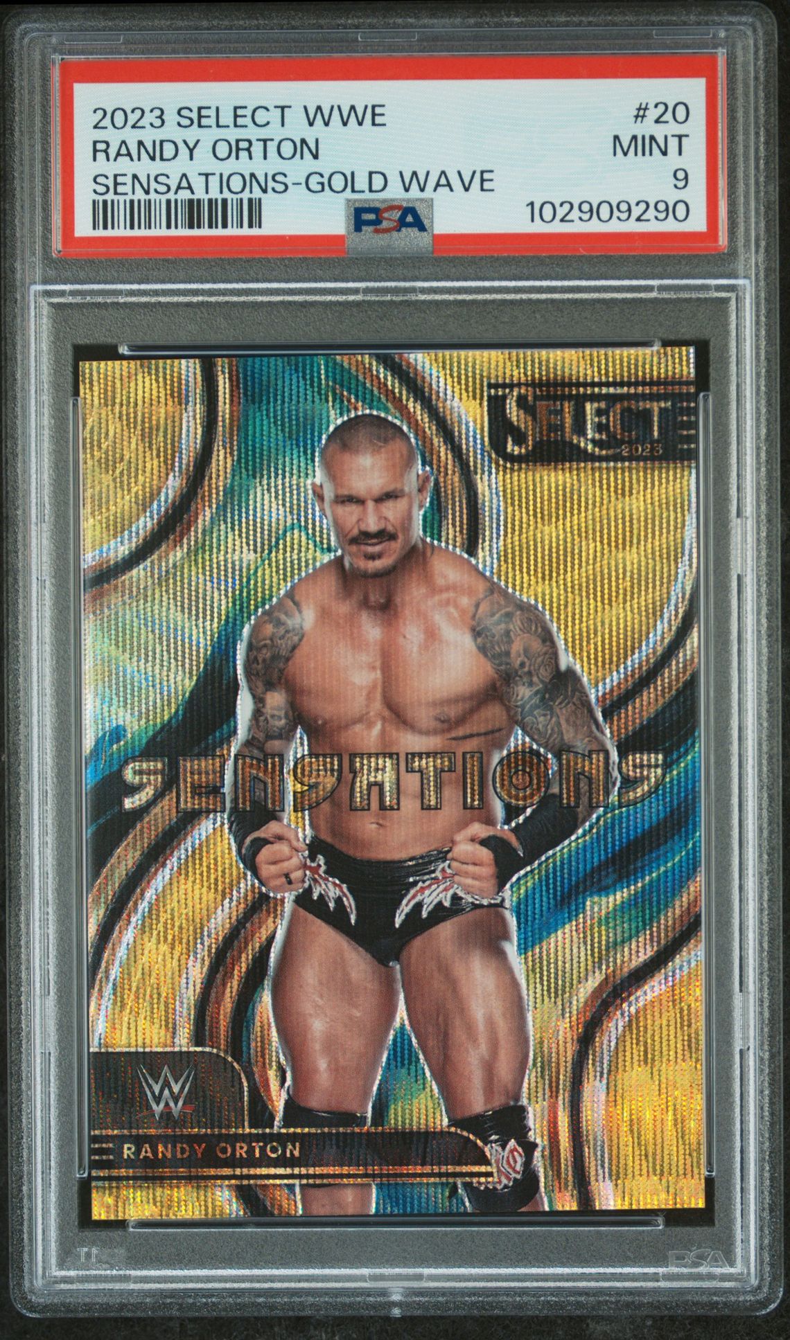 2023 Panini Select Wwe Sensations Randy Orton #20 (Sensations-Gold Wave) Mint 9 front