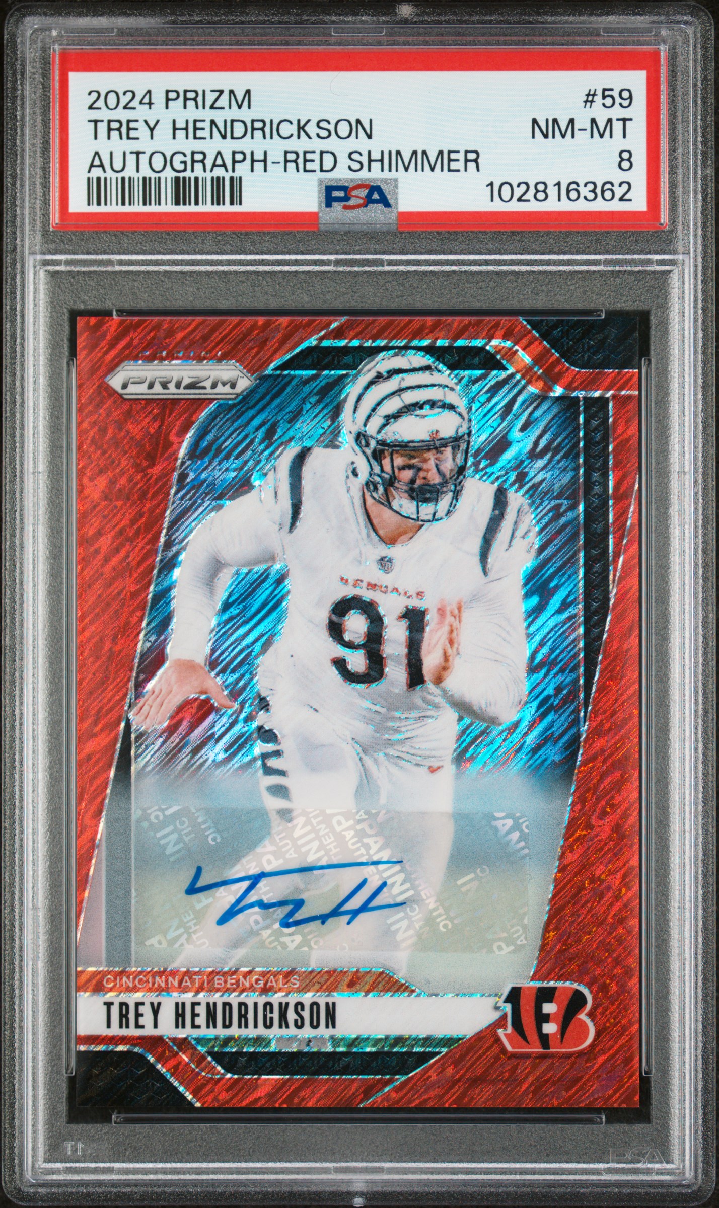 2024 Panini Prizm Trey Hendrickson #59 (Autograph-Red Shimmer) Nm-Mt 8 front