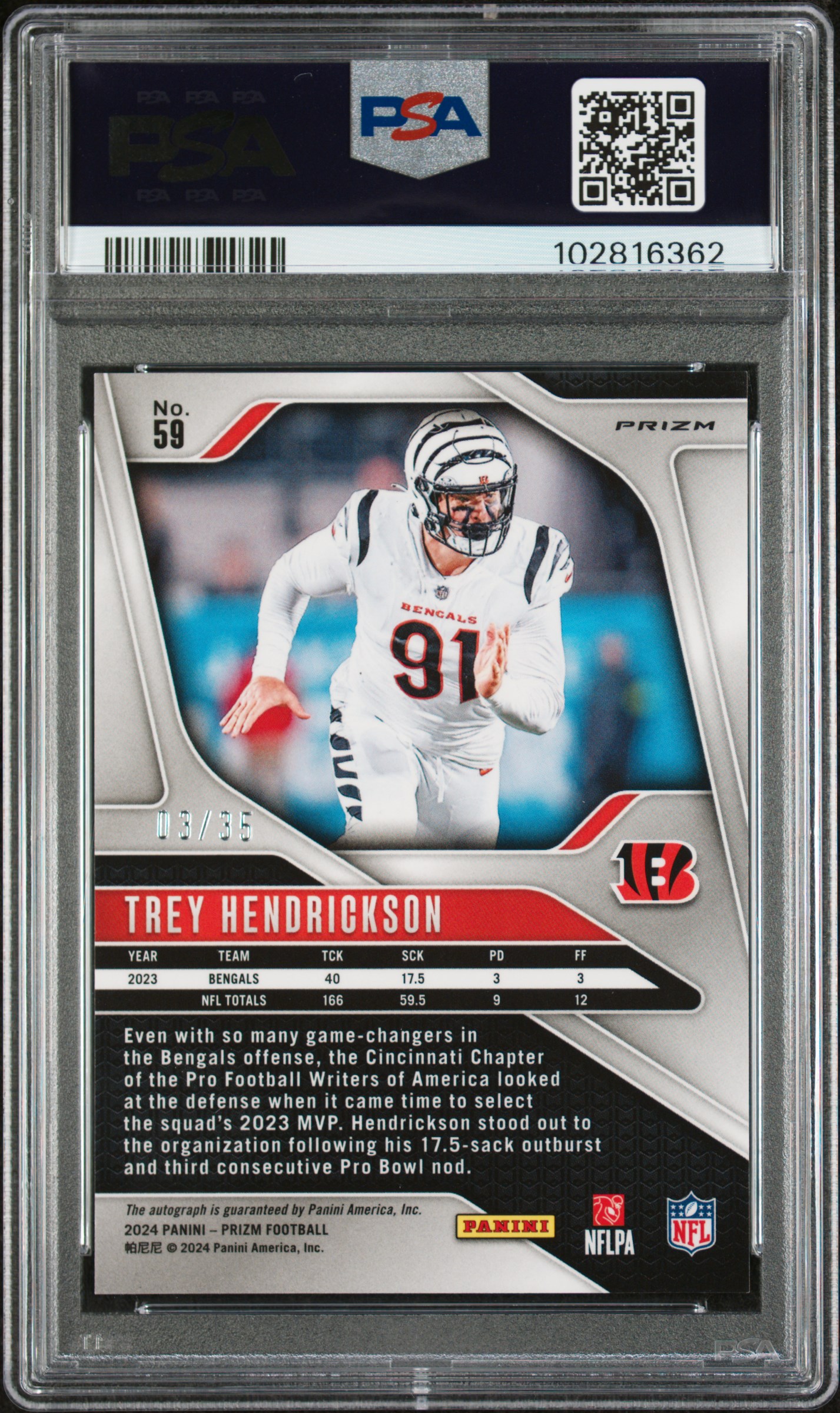 2024 Panini Prizm Trey Hendrickson #59 (Autograph-Red Shimmer) Nm-Mt 8 back