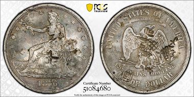 1876 T$1 TDV-14, Type I/I with Period Chopmarked VF35