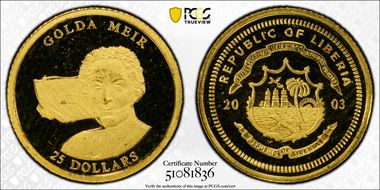 2003 $25 Golda Meir PR68DCAM