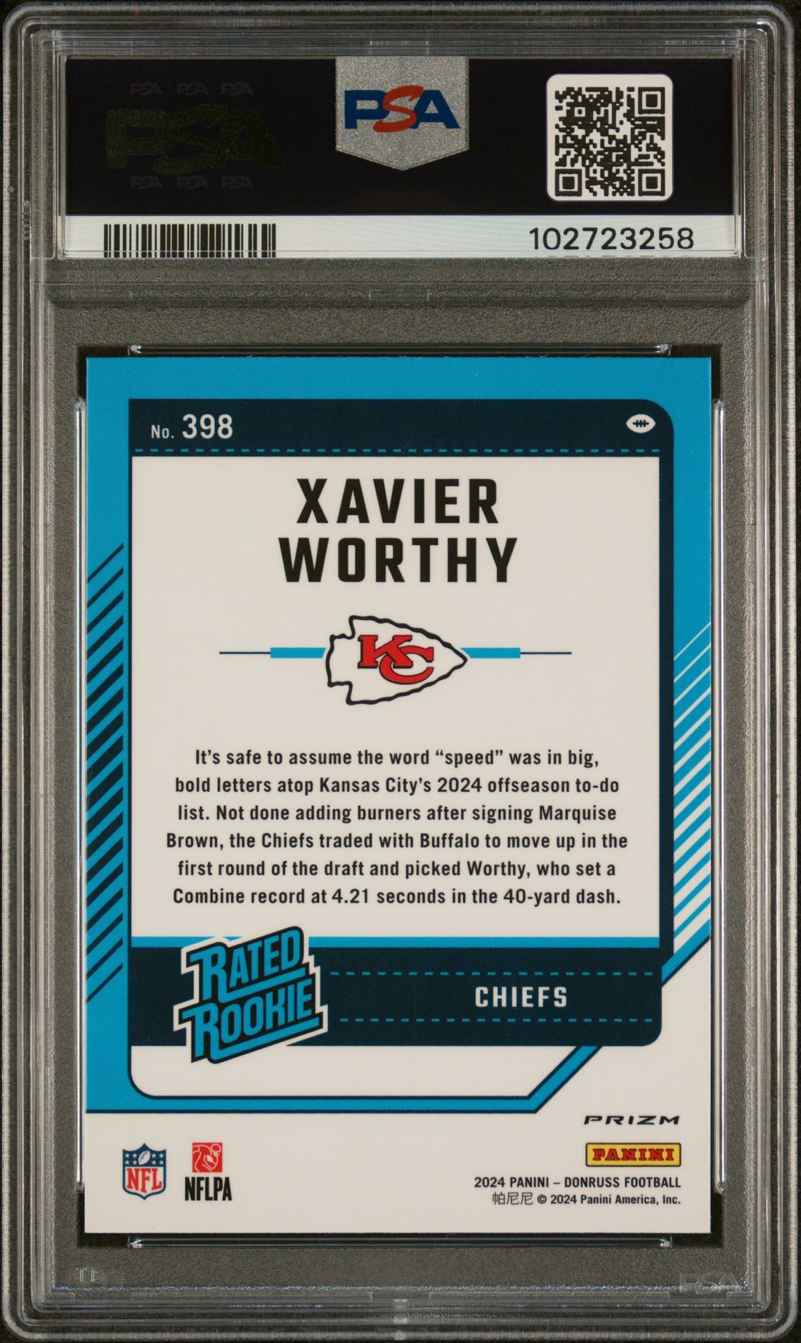 2024 Panini Donruss Xavier Worthy #398 (Optic Preview-Red Pandora) Gem Mt 10 back