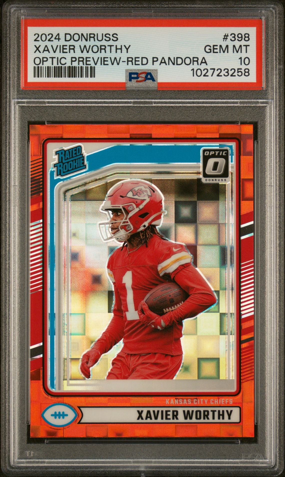 2024 Panini Donruss Xavier Worthy #398 (Optic Preview-Red Pandora) Gem Mt 10 front