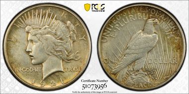 1921 $1 High Relief, Peace N1