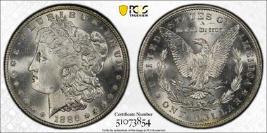 1886 $1 VAM 17, Doubled Arrows MS65+