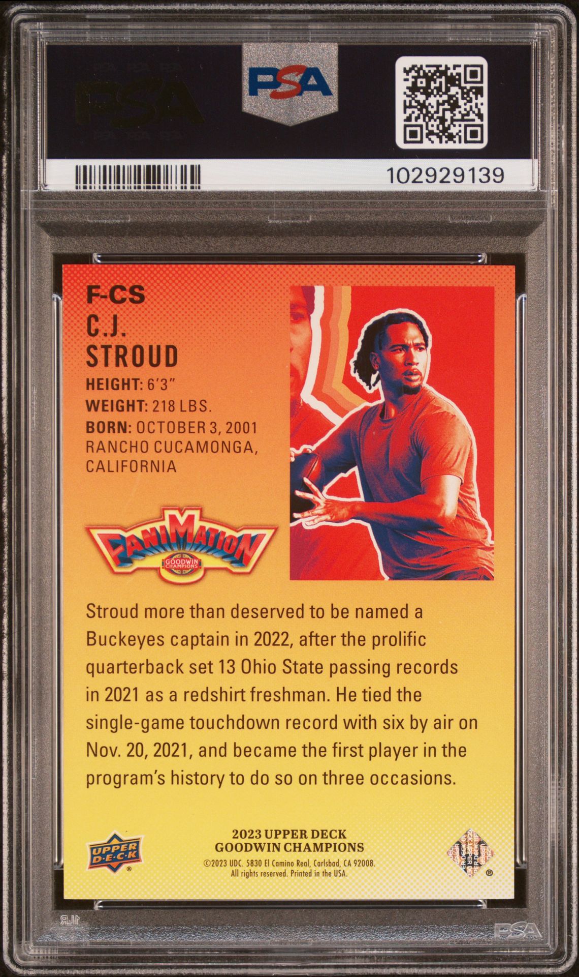 2023 Upper Deck Goodwin Champions Fanimation C.j. Stroud #Fcs Mint 9 back