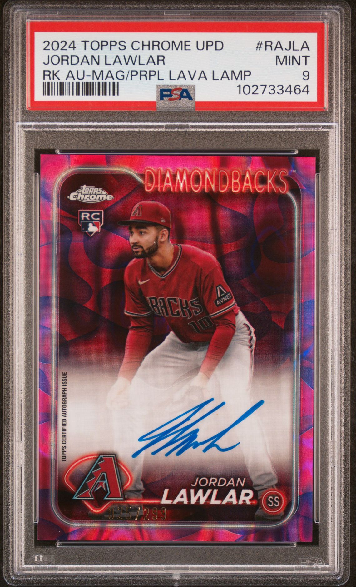2024 Topps Chrome TOPPS CHROME UPDATE CHROME ROOKIE AUTOGRAPHS RKE AUTO-MAG/PRP LAVA LAMP #RAJLA Jordan Lawlar front