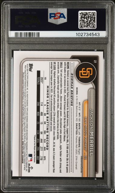 2024 Bowman Chrome Mega Box Jackson Merrill #27 Mint 9 back