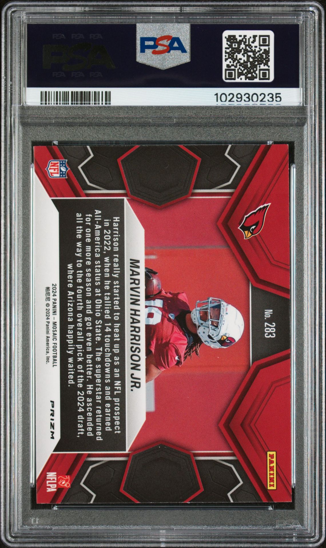 2024 Panini Mosaic Marvin Harrison Jr. #283 (Reactive Blue) Gem Mt 10 back