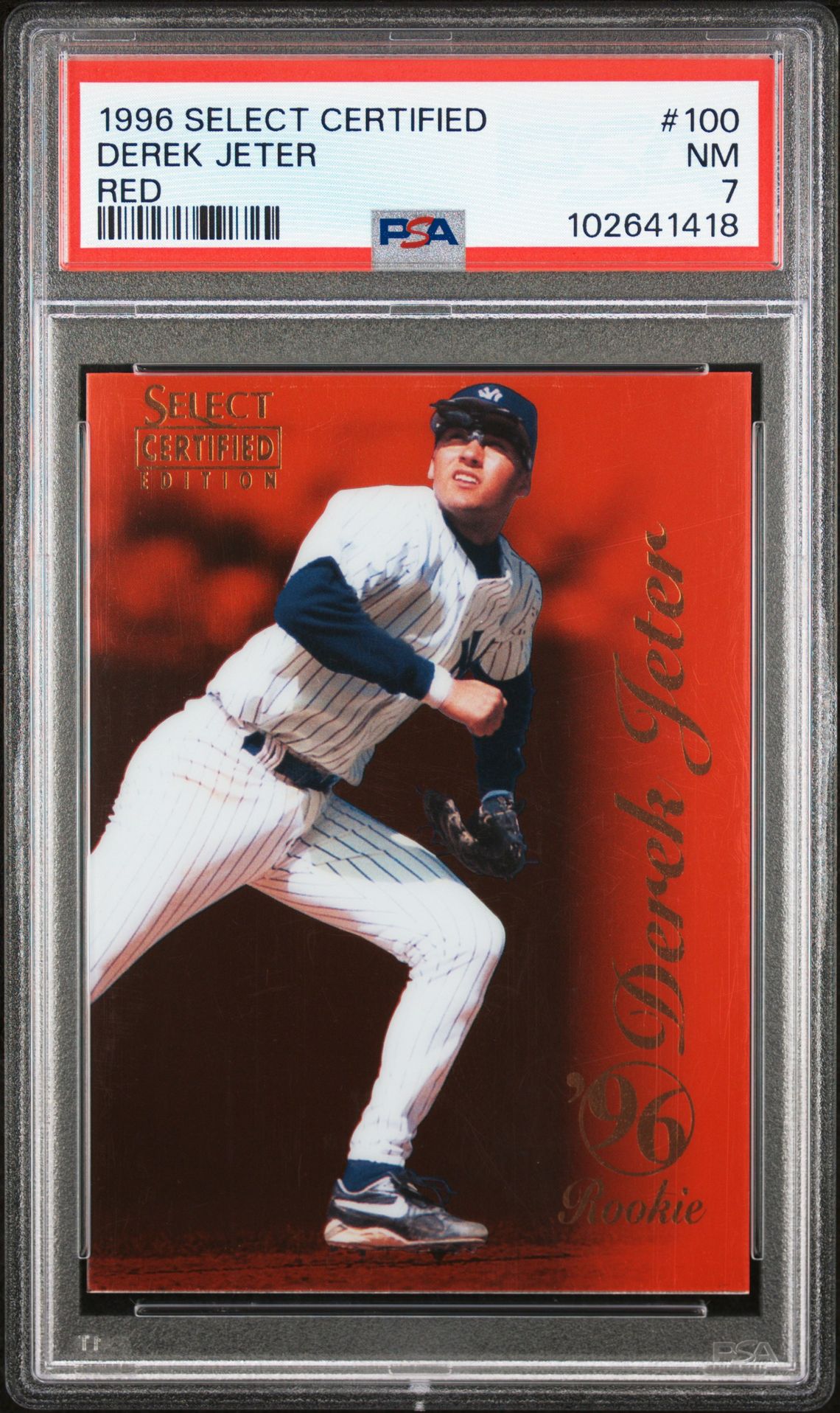 1996 Panini SELECT CERTIFIED Red #100 Derek Jeter front