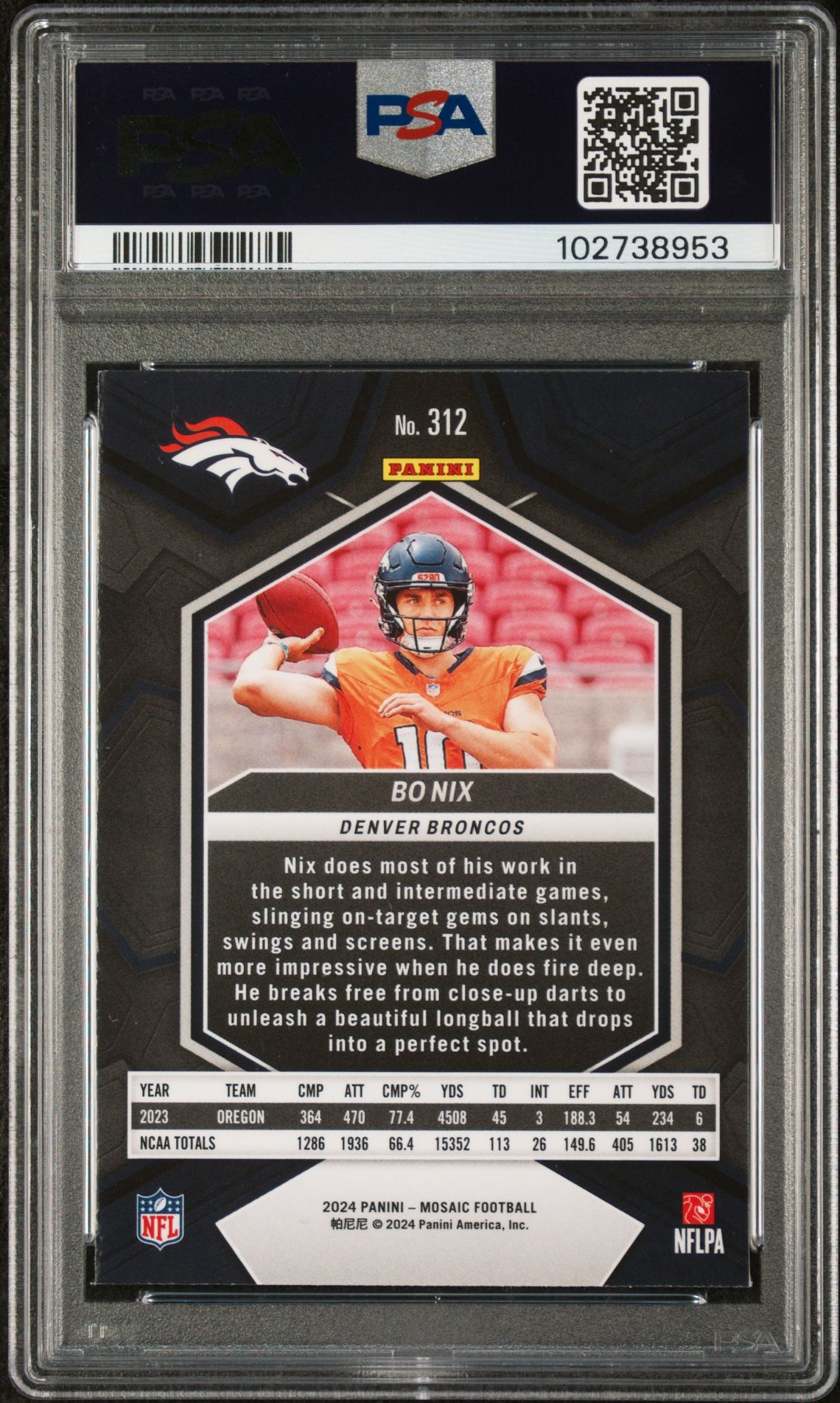 2024 Panini Mosaic Bo Nix #312 Nm-Mt 8 back