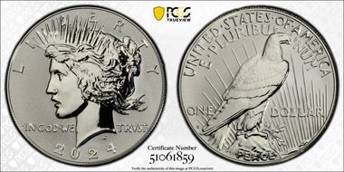 2024-S $1 Peace Dollar Rev PR Two-Coin Reverse Proof Set First Strike PR70